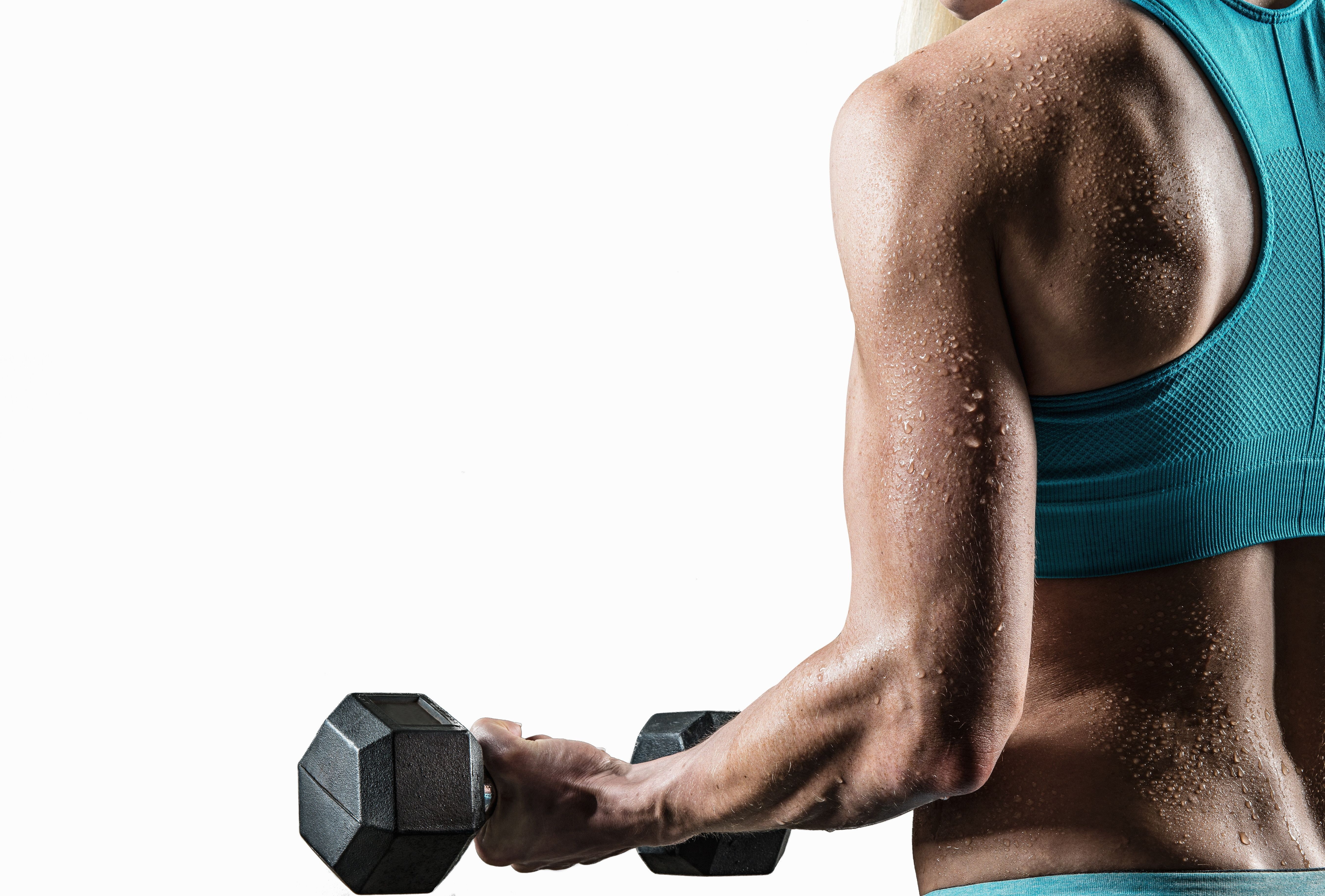 sweat, woman, 5K, fitness, dumbbell, HD Wallpaper