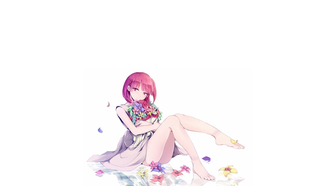  copy space, studio shot, flowering plant, fashion, simple background, indoors, female, white background, women, one person, adult, redhead, anime, HD Wallpaper