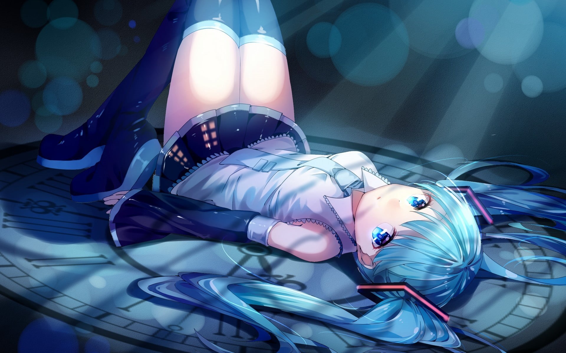 indoors, art and craft, representation, high angle view, childhood, real people, beautiful woman, blue, close-up, twintails, 1080P, blue eyes, legs, human representation, HD Wallpaper