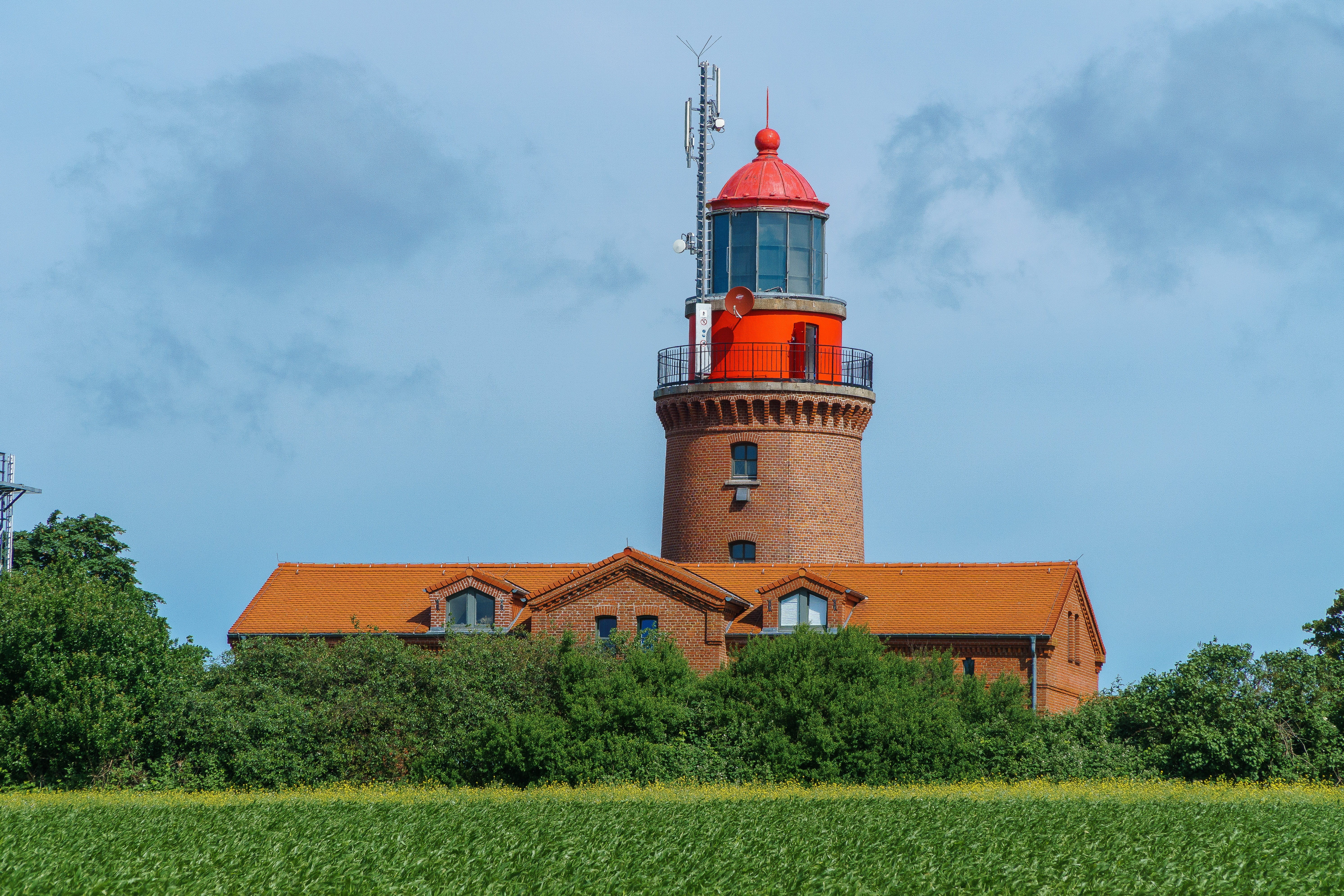 Lighthouse, outdoors, nature, Mountain, building exterior, lighthouse buk, bastorfer, sky, landscape, built structure, rural scene, 5K, tree, cloud - sky, HD Wallpaper