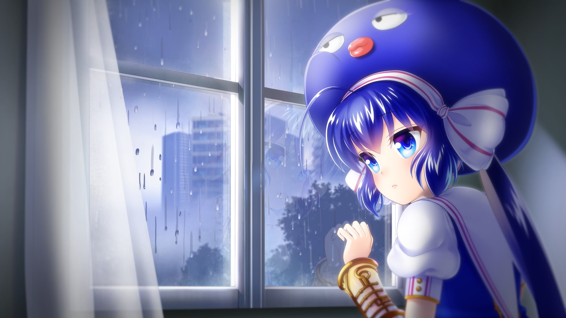 adult, purple, reflection, contemplation, side view, mannequin, people, cyborg, Una Otomachi, blue, technology, Vocaloid, window, Anime, futuristic, robot, HD Wallpaper