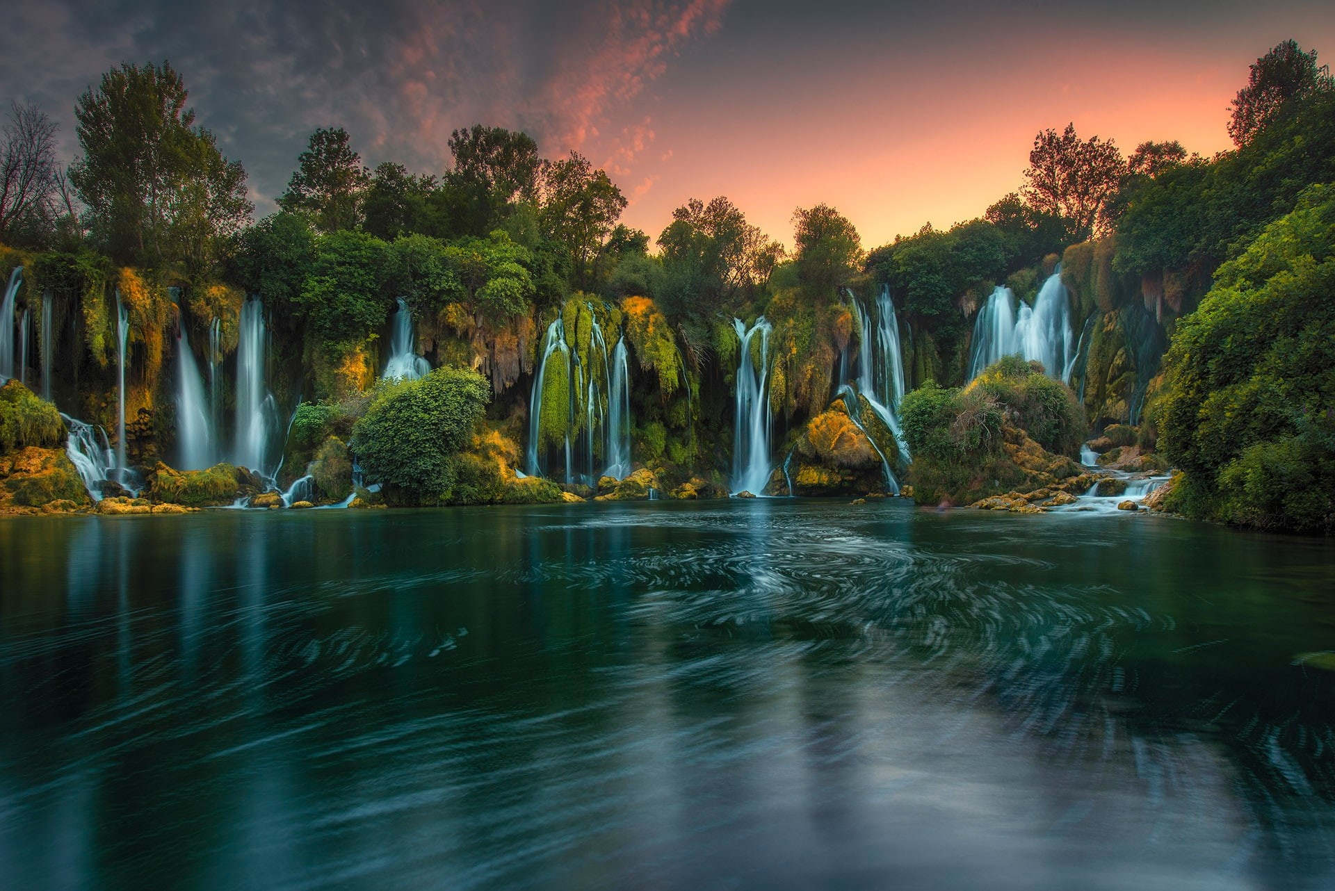 Waterfall Kravitz, 1080P, River Trebizat, waterfalls, Trebižat River, Kravica Waterfalls, Bosnia and Herzegovina, trees, river, HD Wallpaper