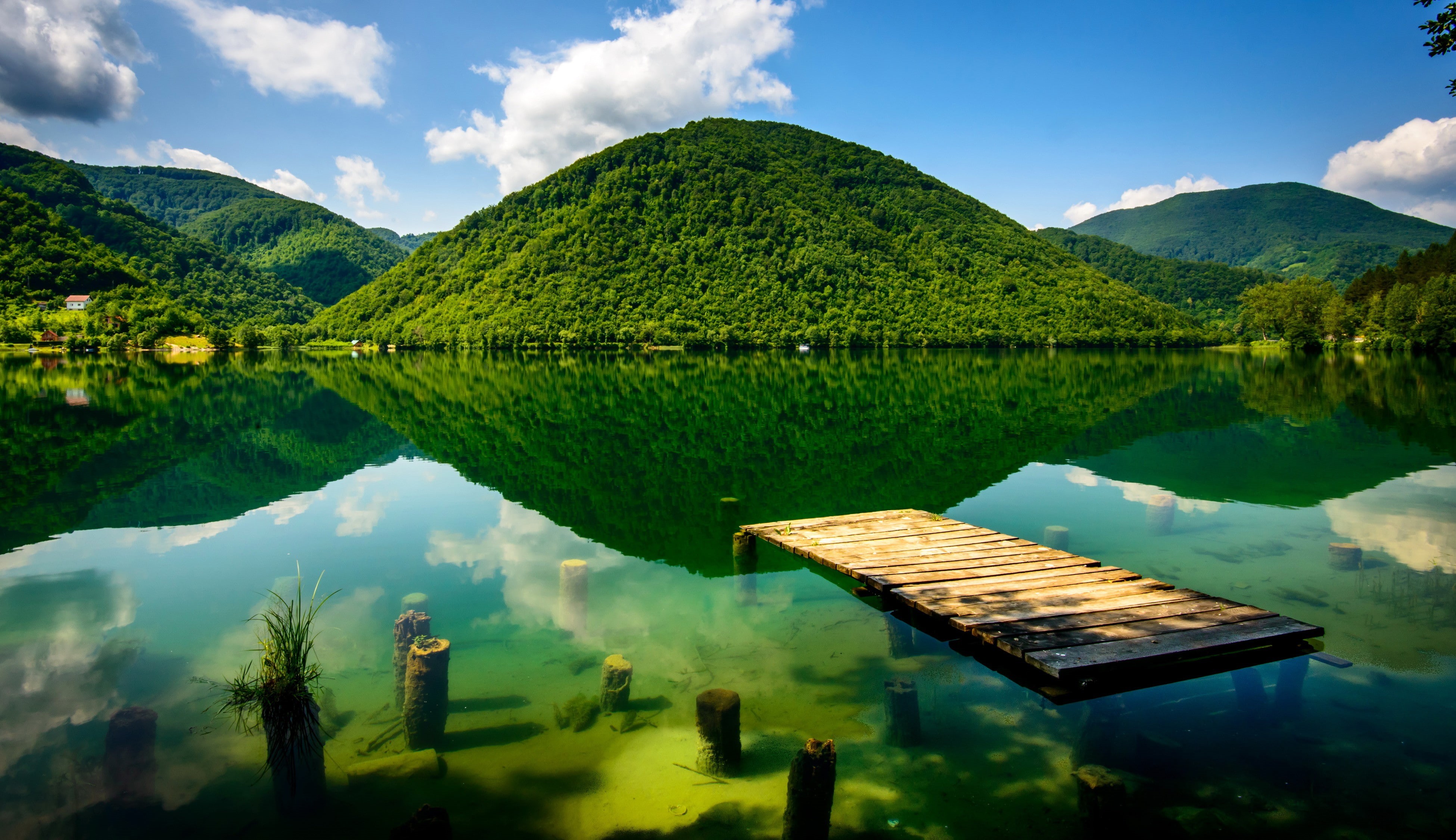 greenery, bottom, mountains, herzegovina, green, mountain, river, pier, Bosnia and Herzegovina, bosnia, 4K, HD Wallpaper