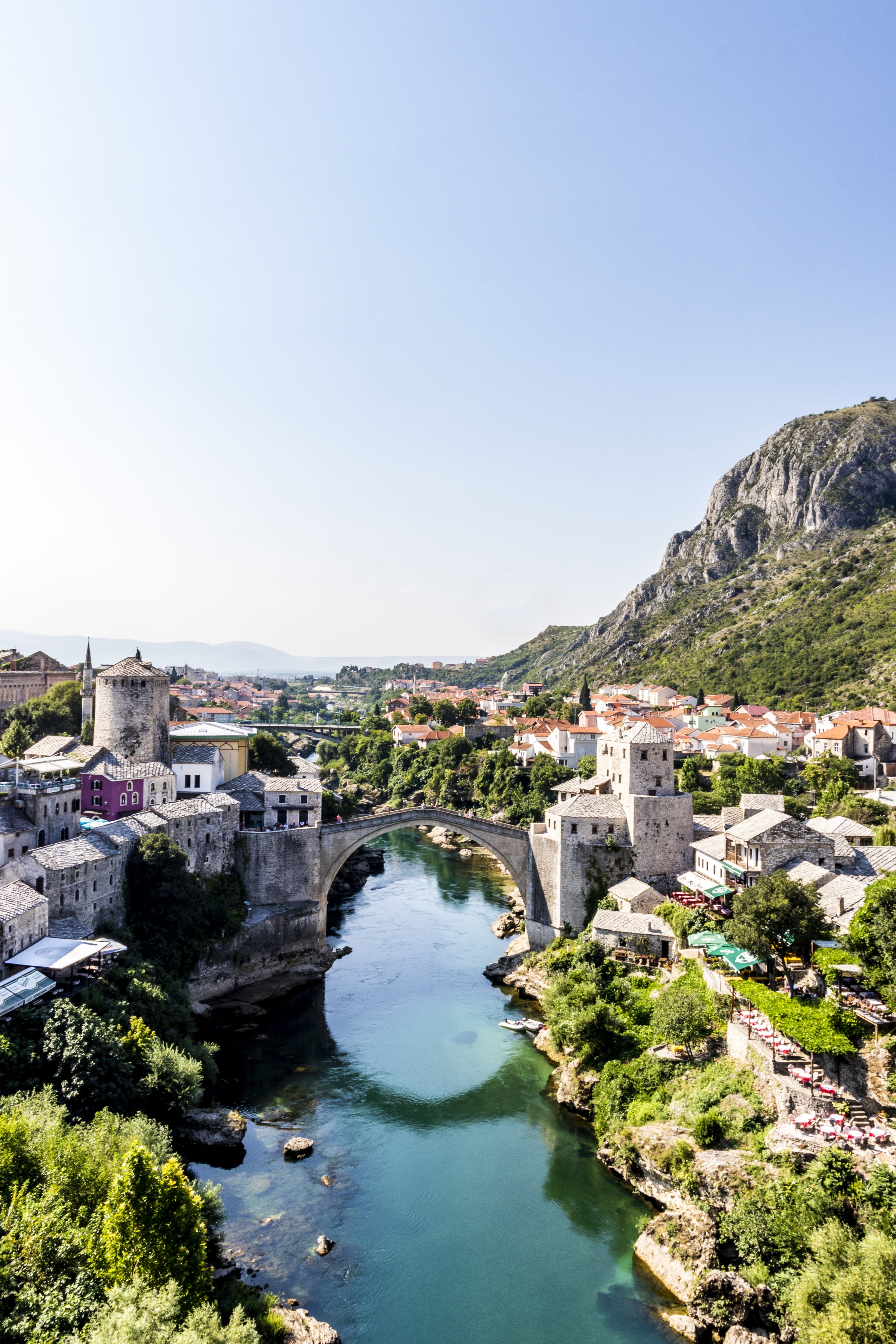 sky, built structure, mostar, copy space, scenics - nature, stari, the story, nature, water, travel destinations, plant, outdoors, city, day, building, Phone HD Wallpaper