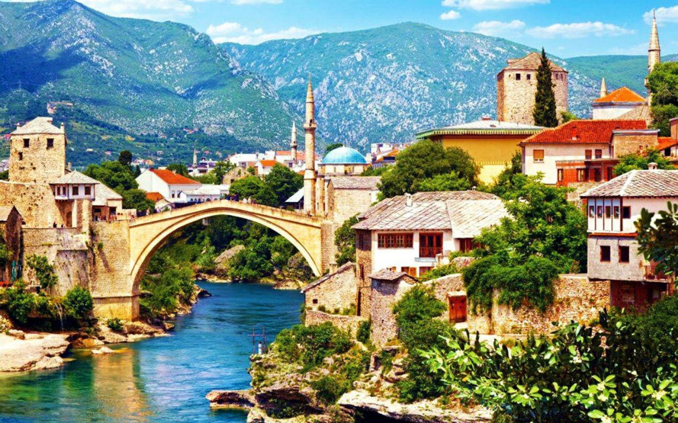 town, stone, bosnia, 2K, mostar, bridge, herzegovina, old, neretva, river, HD Wallpaper