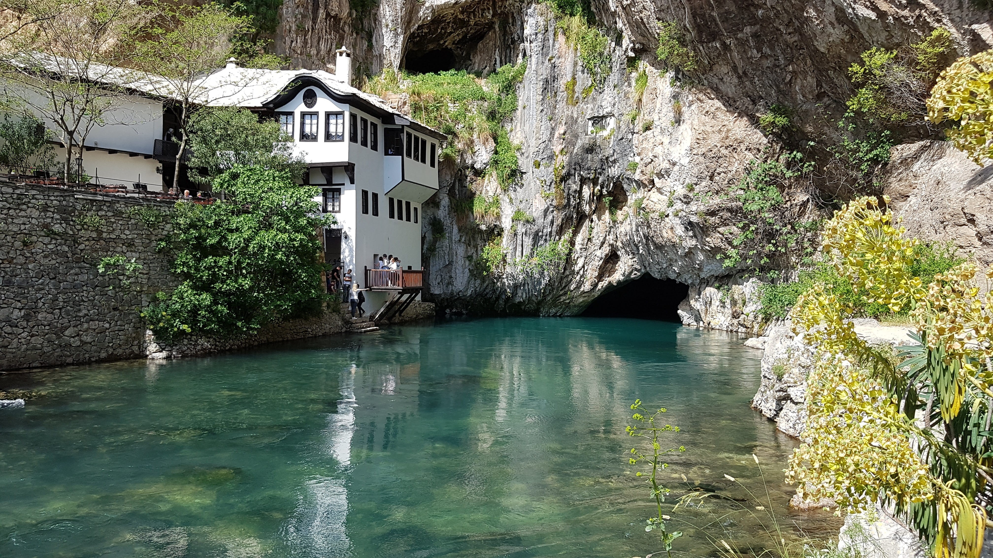 tree, house, 4K, mostar, waterfront, built structure, day, landscape, building exterior, this river, beauty in nature, nature, no people, river, solid, HD Wallpaper