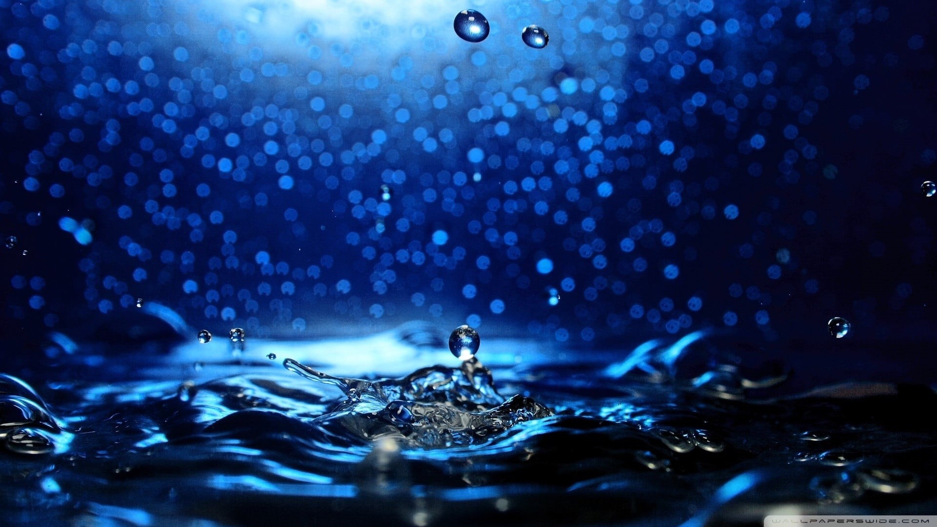 water, raindrop, motion, liquid, close-up, mid-air, blue background, nature, no people, splashing, 1080P, indoors, backgrounds, rippled, high-speed photography, HD Wallpaper