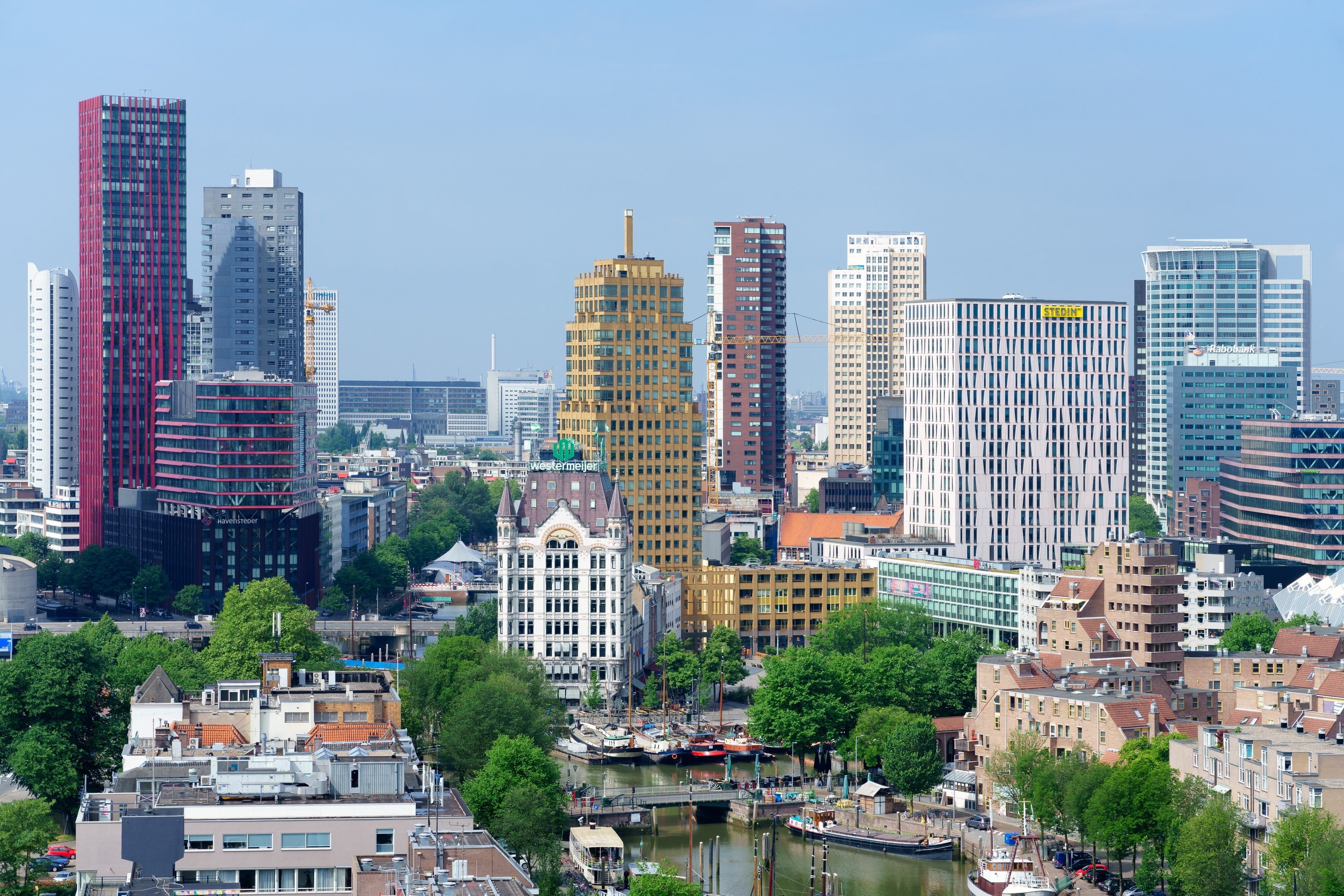 office building exterior, day, wijnhaven, modern, landscape, view, residential district, nature, building, tower, skyline, wijnhaveneiland, city, built structure, HD Wallpaper