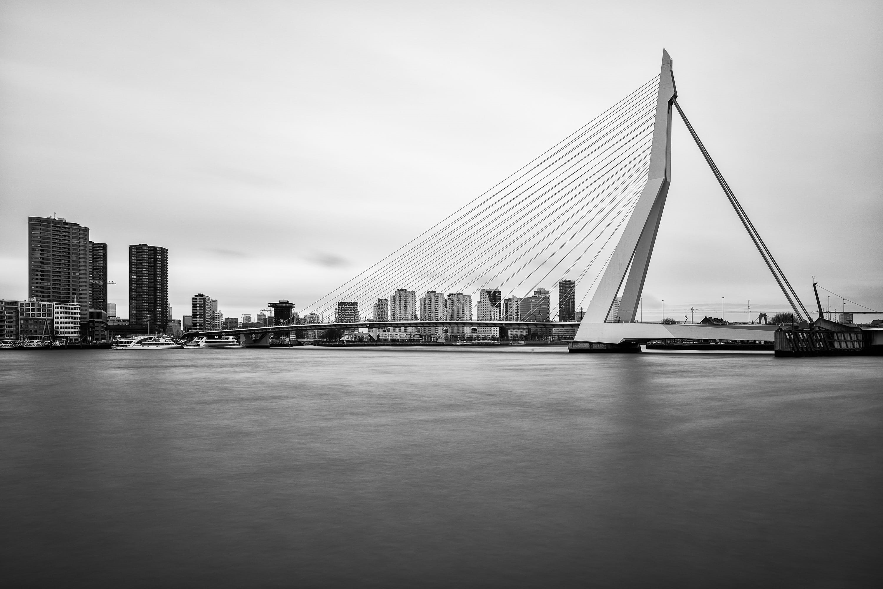 the high and mighty, sky, slow shutter speed, bridge - man made structure, point of interest, cable-stayed bridge, bridge, holland, water, built structure, HD Wallpaper