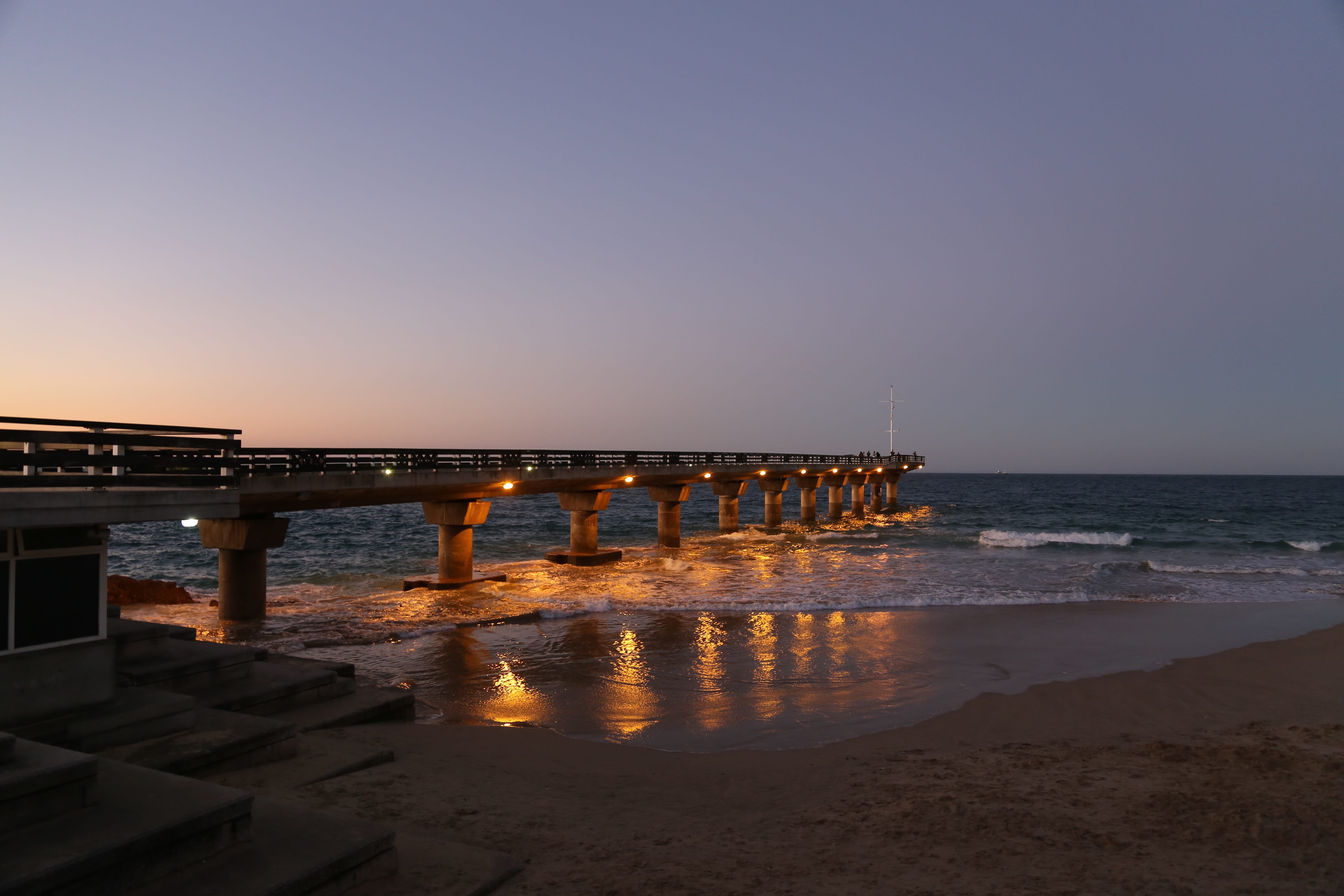 horizon over water, land, water, africa, South, built structure, wooden post, sky, clear sky, nature, sunset, sand, Port Elizabeth, south, copy space, horizon, HD Wallpaper