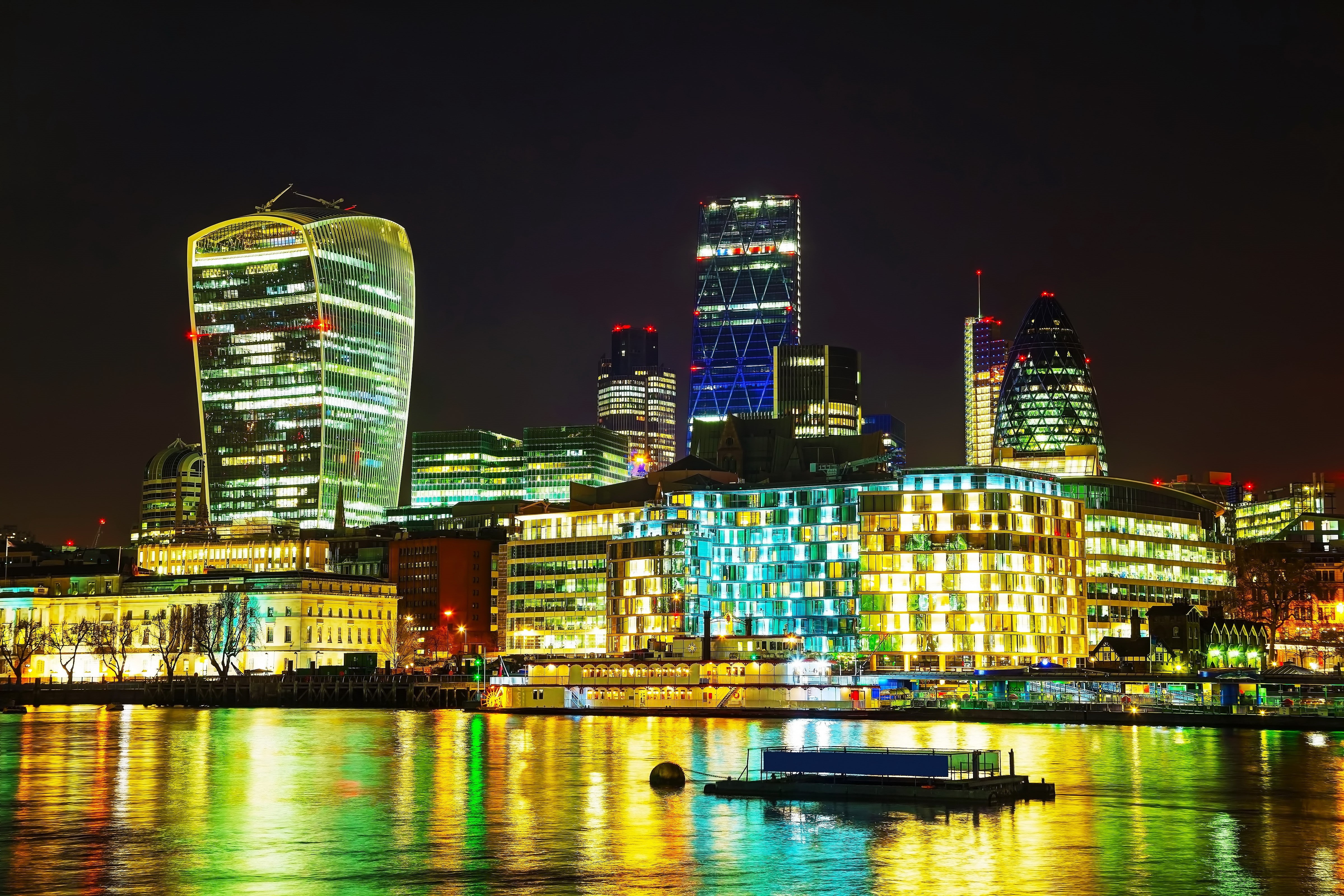 UK, London, lights, home, night, promenade, river, 4K, HD Wallpaper