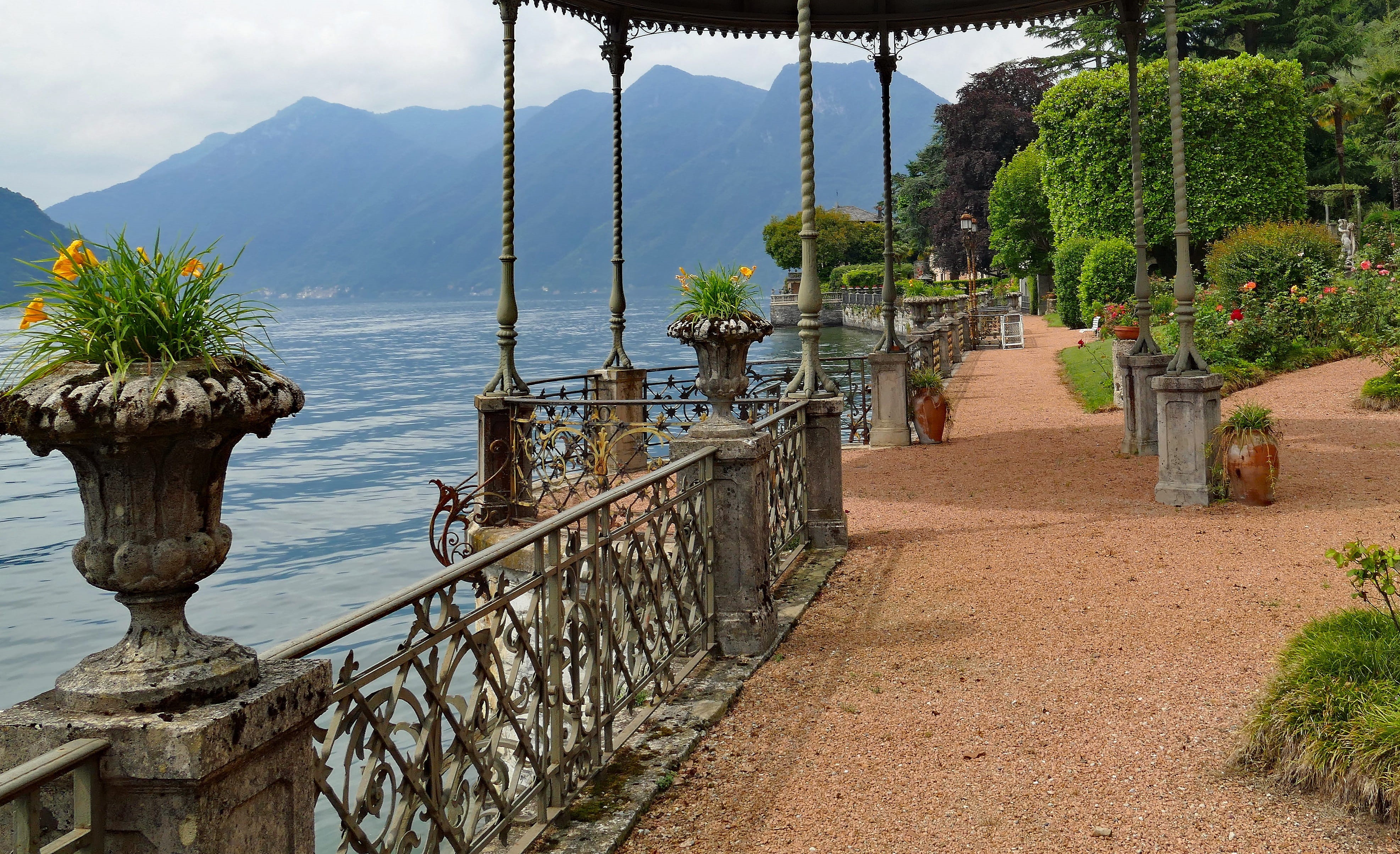 day, water, tree, outdoors, mountain, tranquility, nature, direction, lake como, no people, built structure, tranquil scene, the way forward, terrace, garden, HD Wallpaper