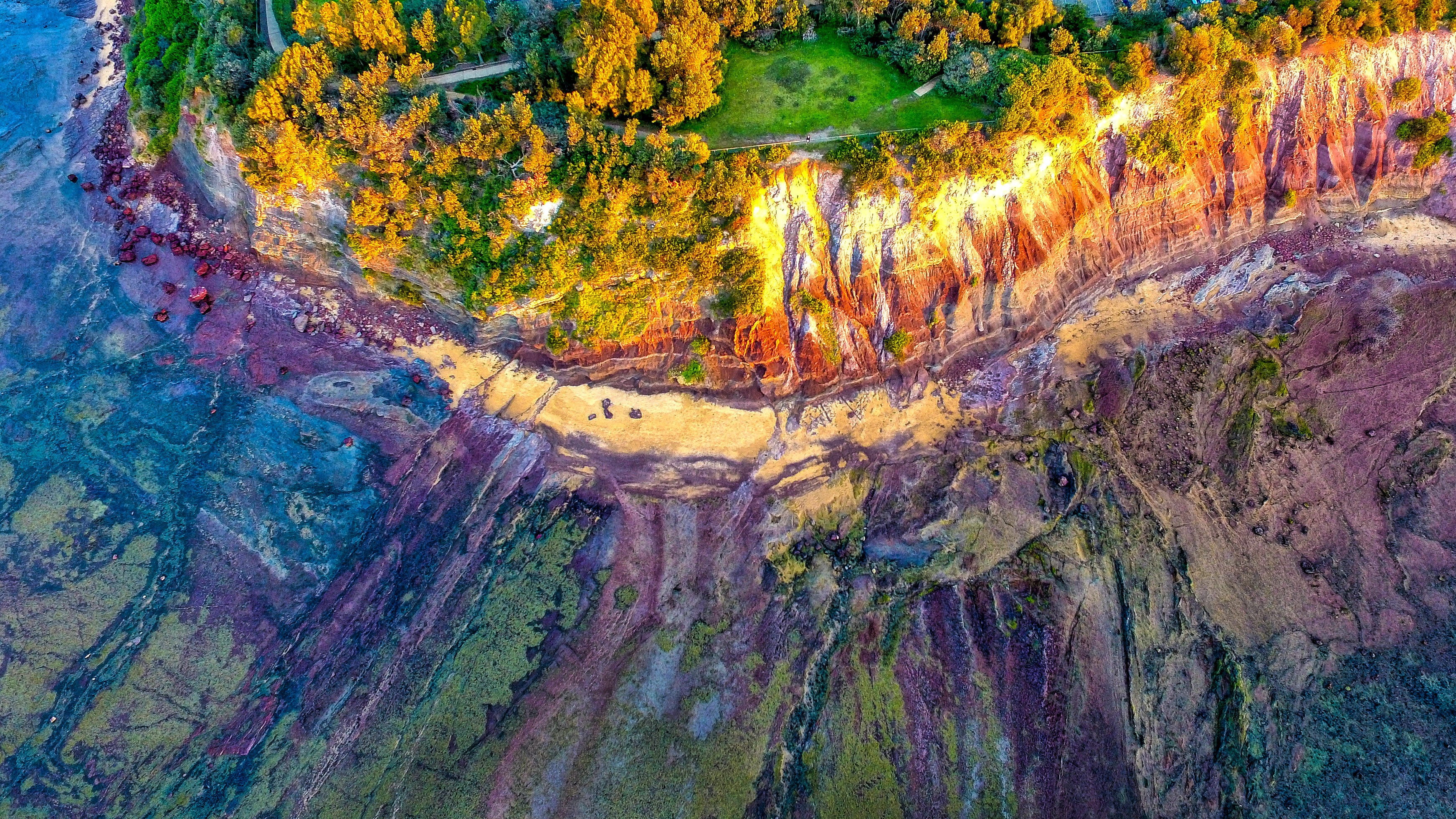 seaside, colors, scenics - nature, day, top view, trees, tranquil scene, tree, mock up, 2K, colours, solid, rock formation, drone shot, water, rock - object, HD Wallpaper