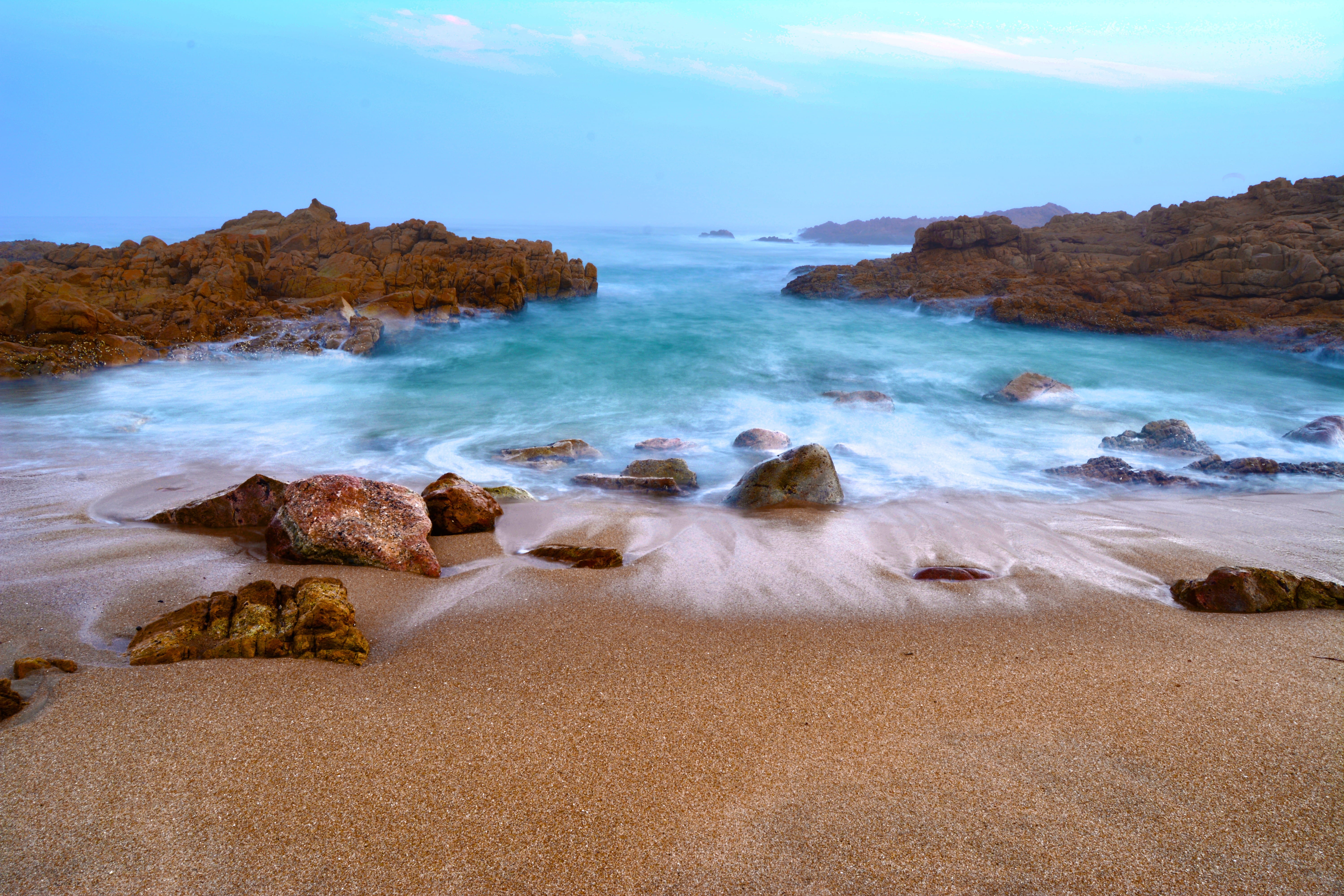 mist, motion, waves, horizon over water, kwazulu-natal, tides, rock formation, indian ocean, south africa, water, day, power in nature, rocks, rock, seaside, HD Wallpaper