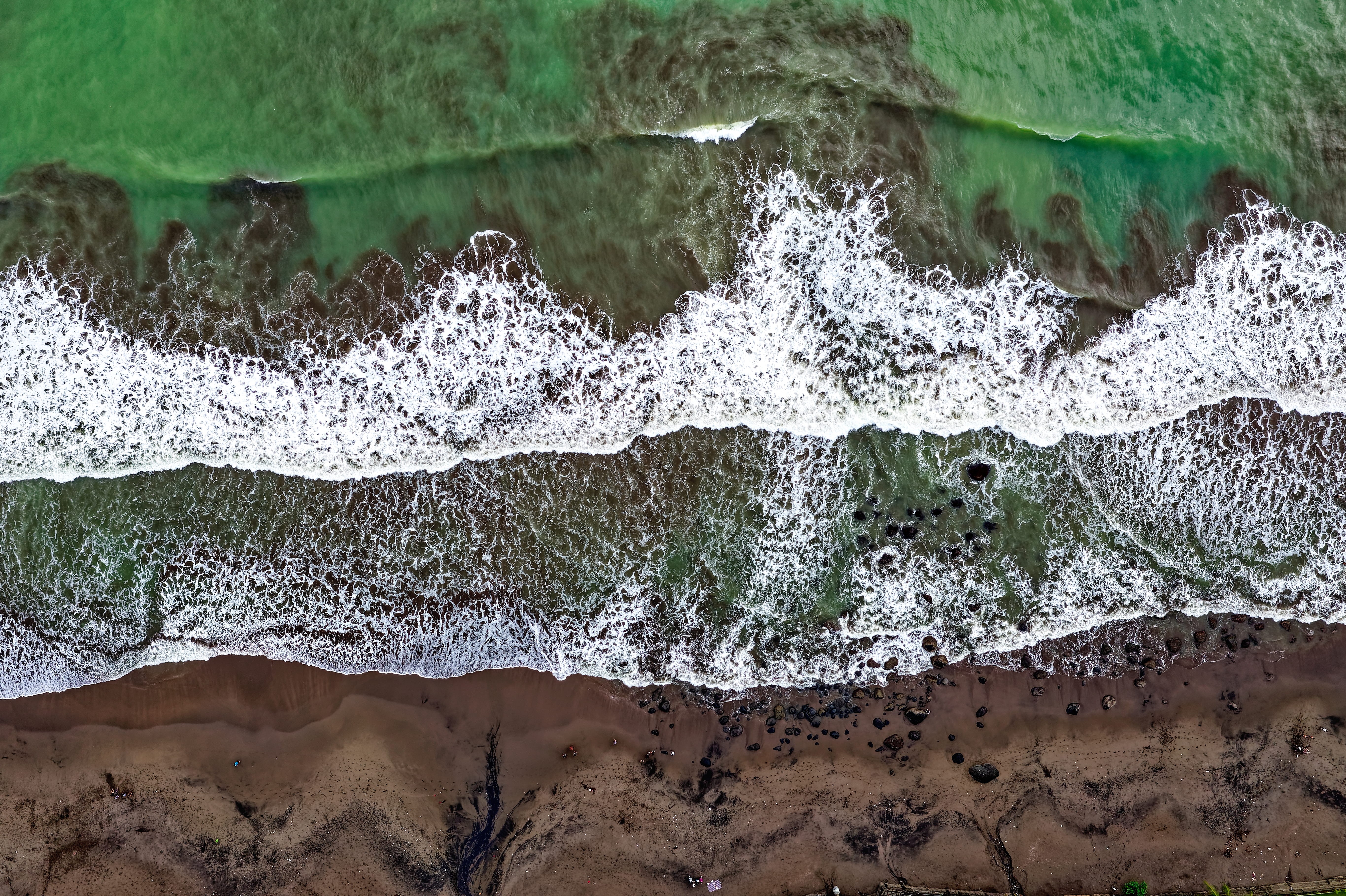 drone shot, seascape, seashore, birds eye view, land, 5K, oceanshore, view, seaside, focus on foreground, rock - object, splashing, power in nature, sport, HD Wallpaper