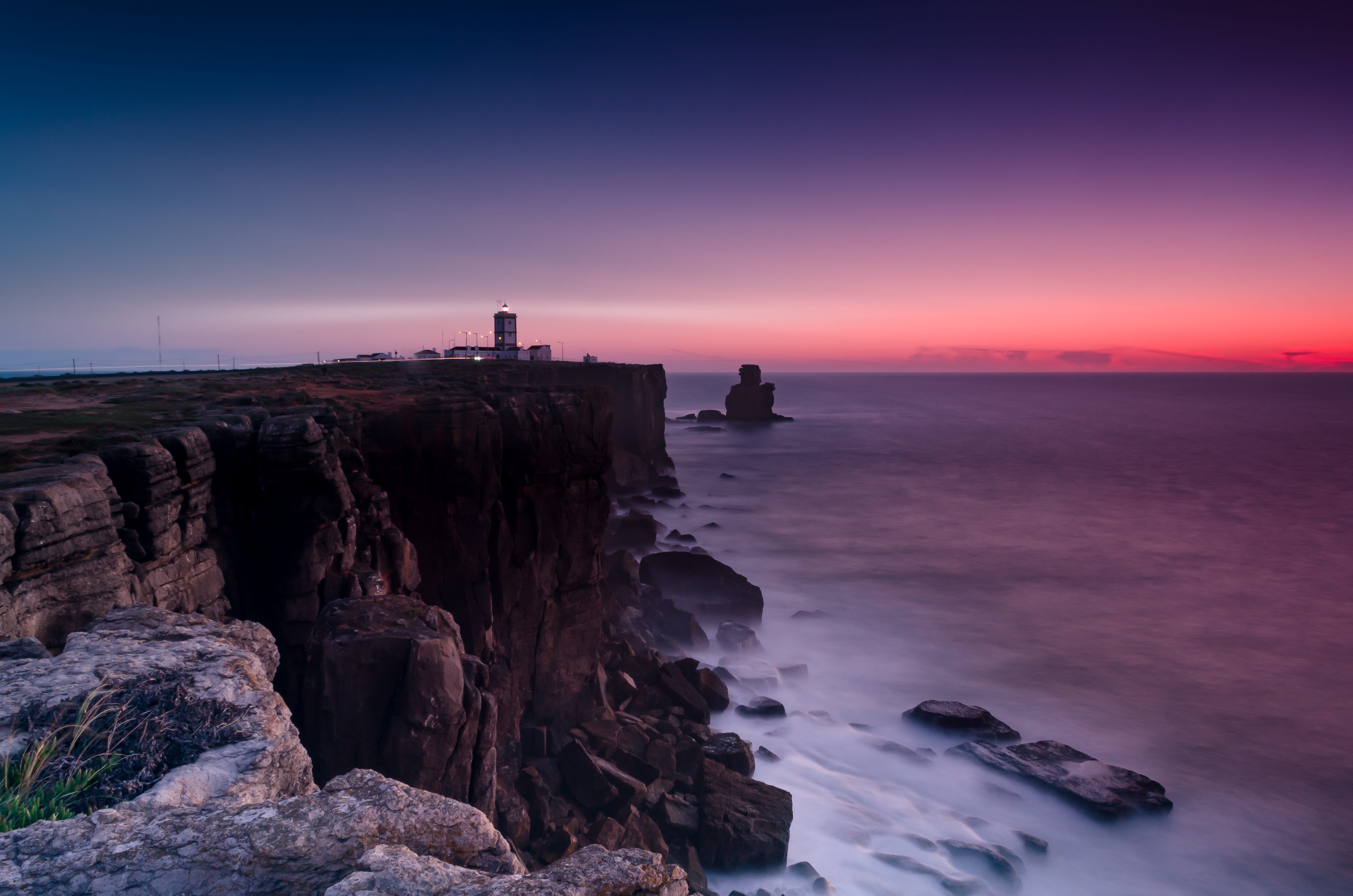 beauty in nature, scenery, nature, land, dawn, cliffside, rock - object, scenics - nature, tranquil scene, rock, light, landscape, horizon over water, shore, HD Wallpaper