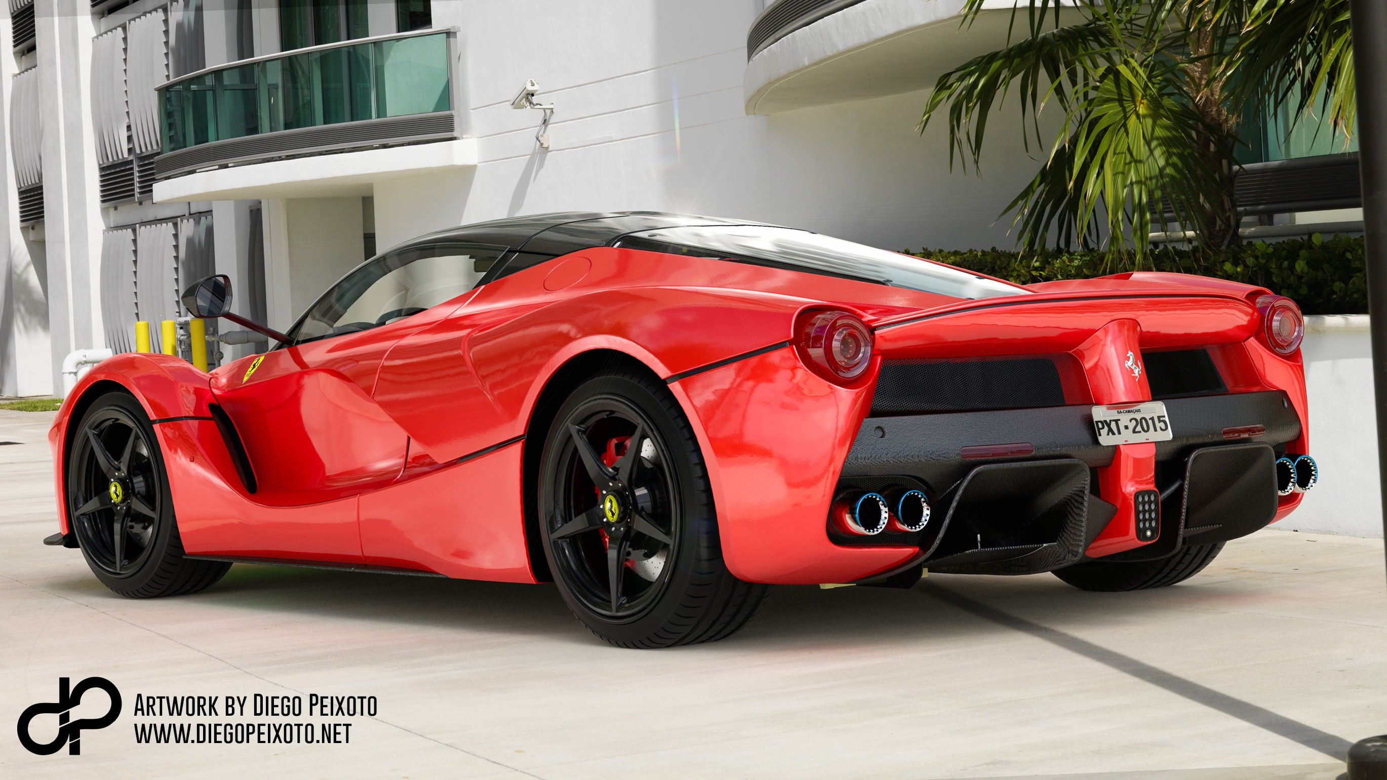 transportation, vehicle, land vehicle, retail, motor vehicle, 2K, wealth, building exterior, coupe, black, car, luxury, Ferrari LaFerrari, Diego Peixoto, HD Wallpaper