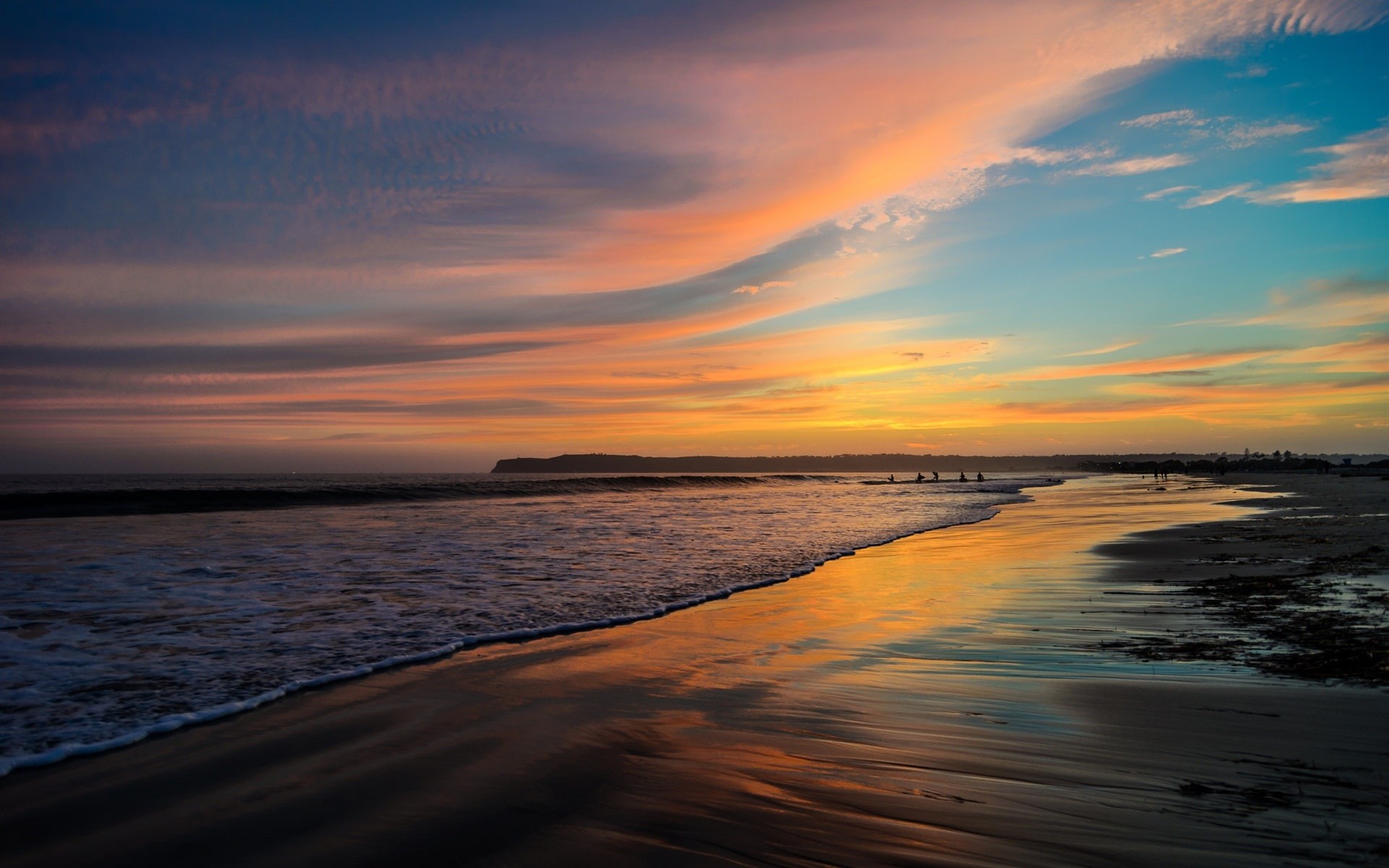 California, Diego, Ocean, Beach, Sunset, 1080P, San, seashore, USA, photo, HD Wallpaper