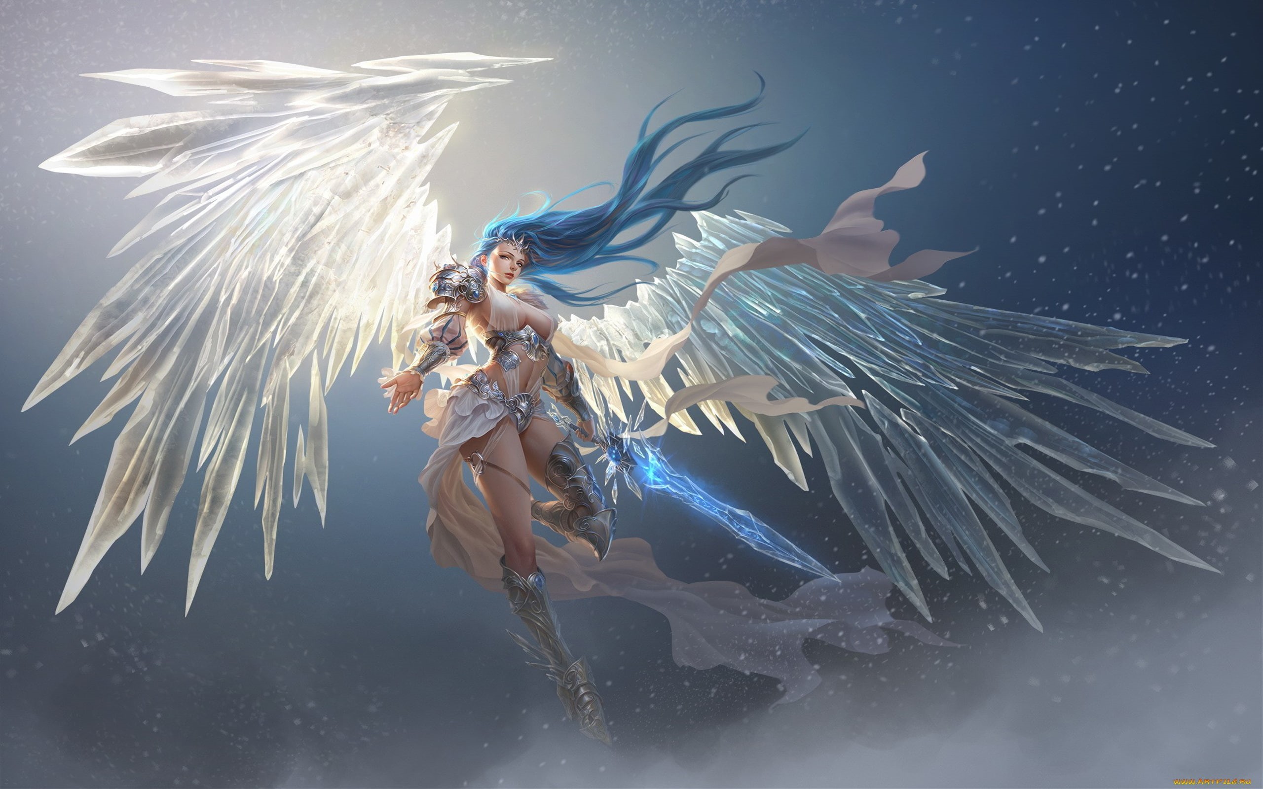 ice, glacia, armor, screen, league, 2K, hair, girl, warrior, long, hd, sword, desktop, full, snow, angels, HD Wallpaper