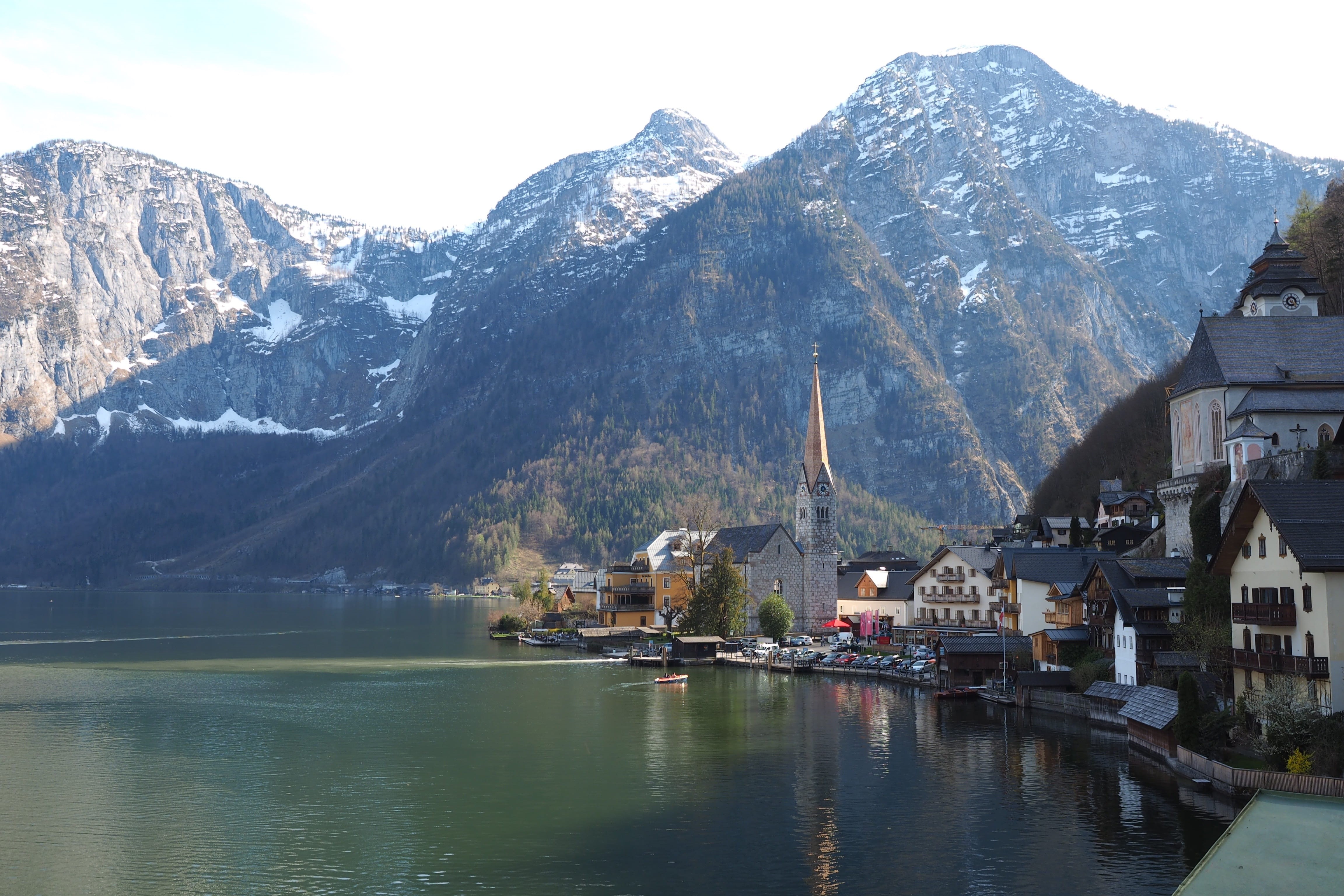 scenics, natural, outdoors, village, body, no people, cold temperature, built structure, Bad Goisern, switzerland, mountain, waterfront, european Alps, HD Wallpaper