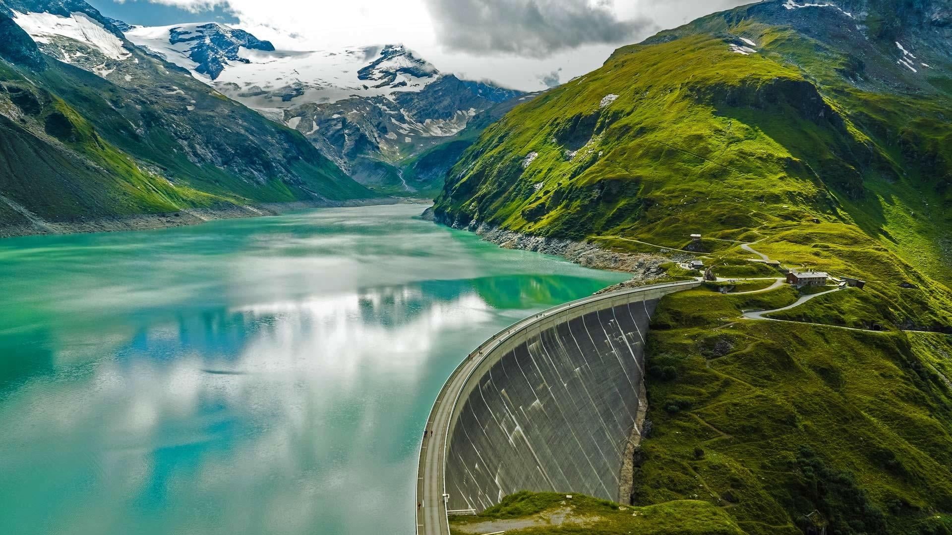 cloud - sky, scenics - nature, day, mountain range, salzburg, environment, mountains, green color, flowing water, tranquility, non-urban scene, zell am see, HD Wallpaper