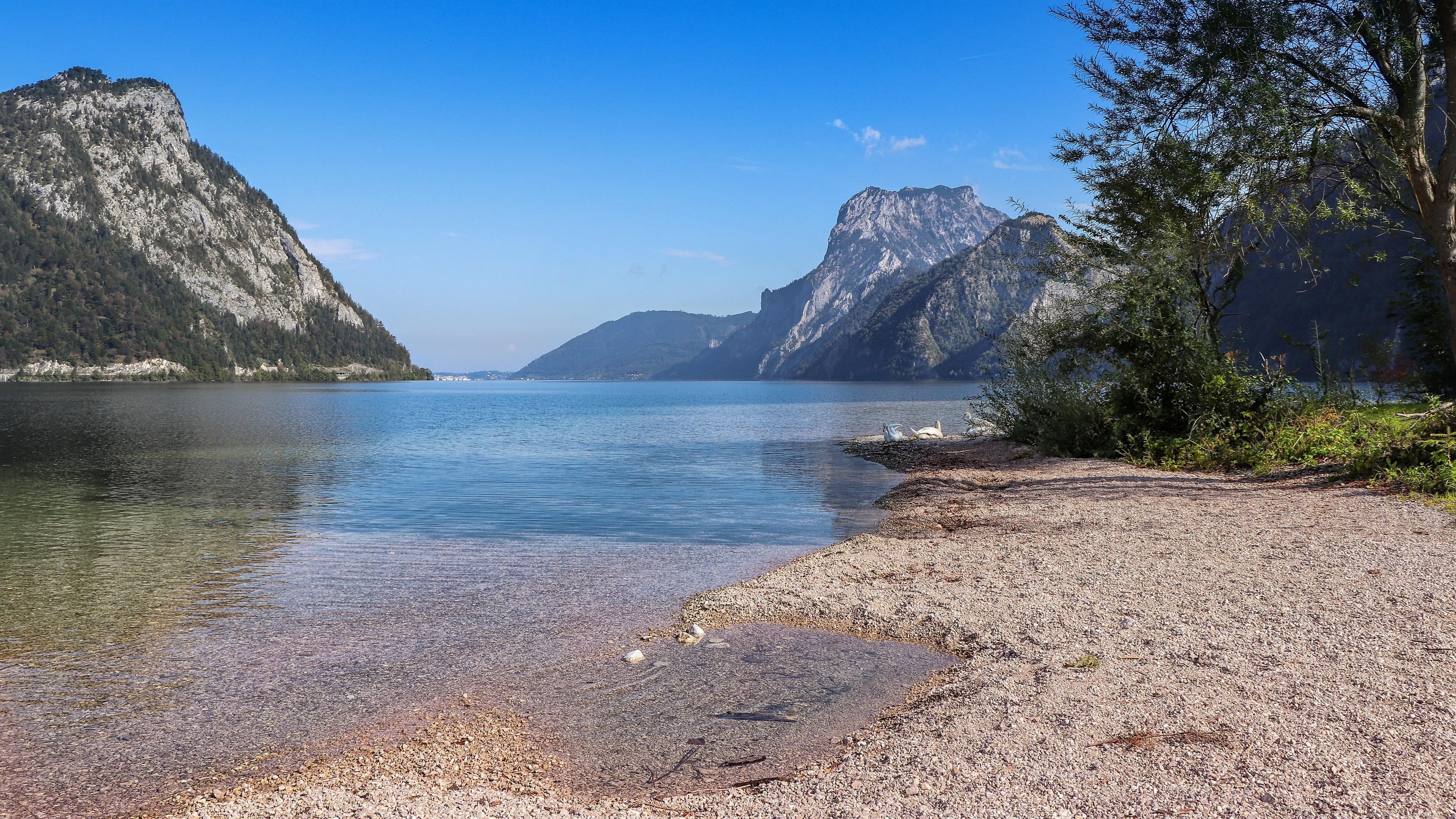 lake traunsee, lake, austria, salzkammergut, upper austria, europe, traunsee, 4K, mountain, landscape, HD Wallpaper