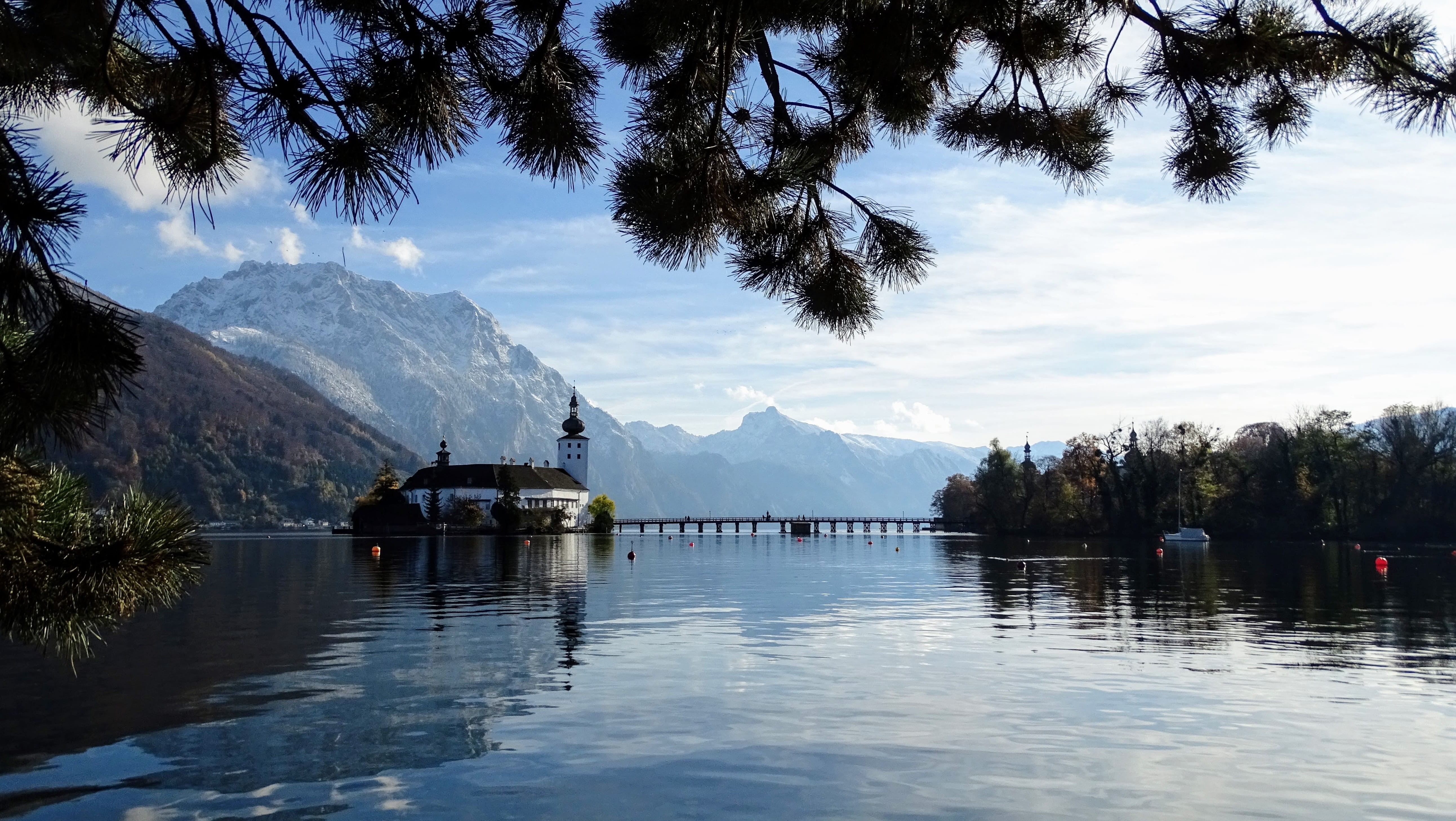 architecture, salzkammergut, nature, sky, built structure, day, no people, 5K, traunsee, water, seeschloss, outdoors, gmunden, traunstein, lake, tranquility, HD Wallpaper