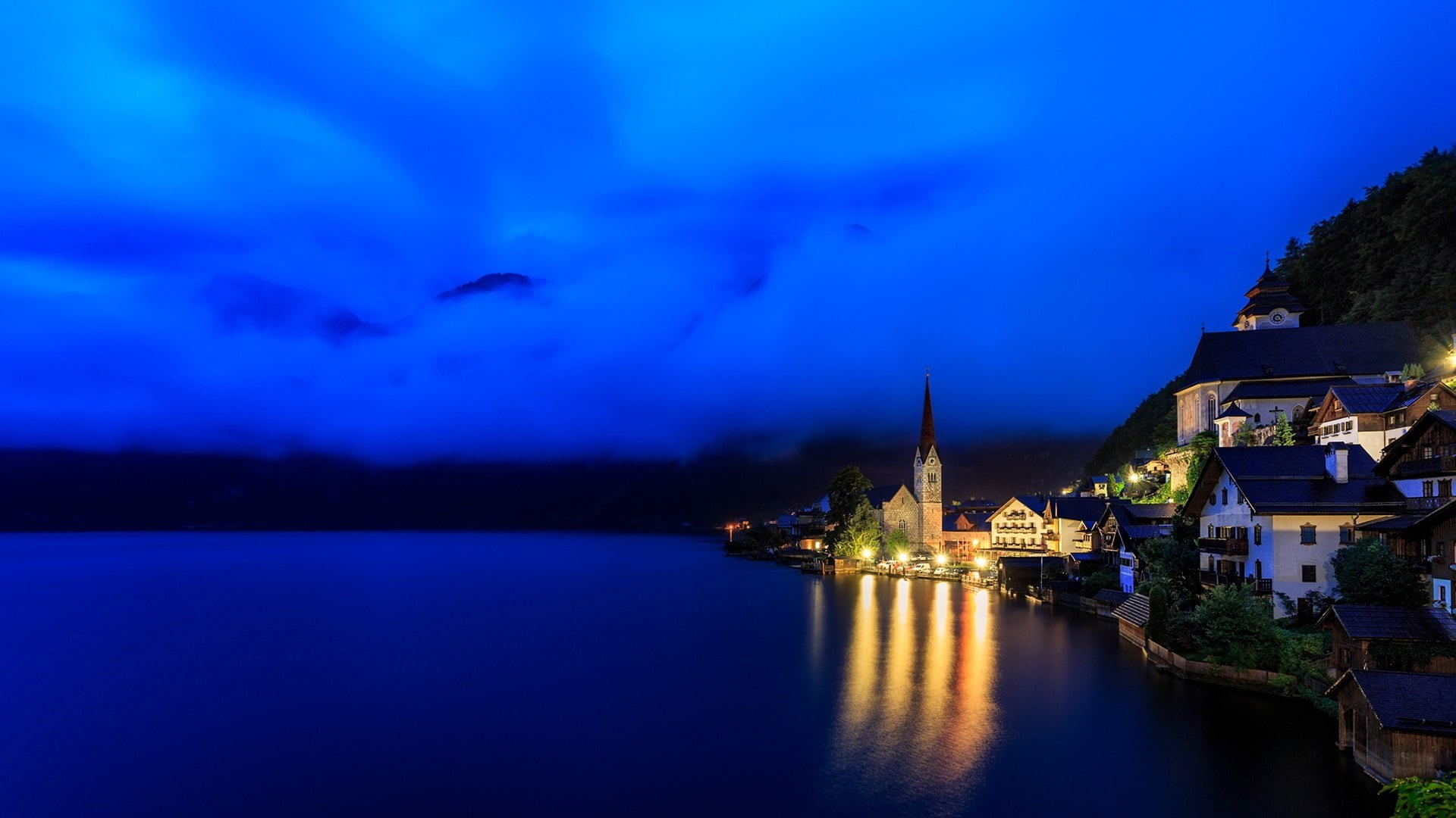building, hallstattersee, europe, illuminated, cityscape, no people, transportation, salzkammergut, sky, travel destinations, built structure, architecture, HD Wallpaper