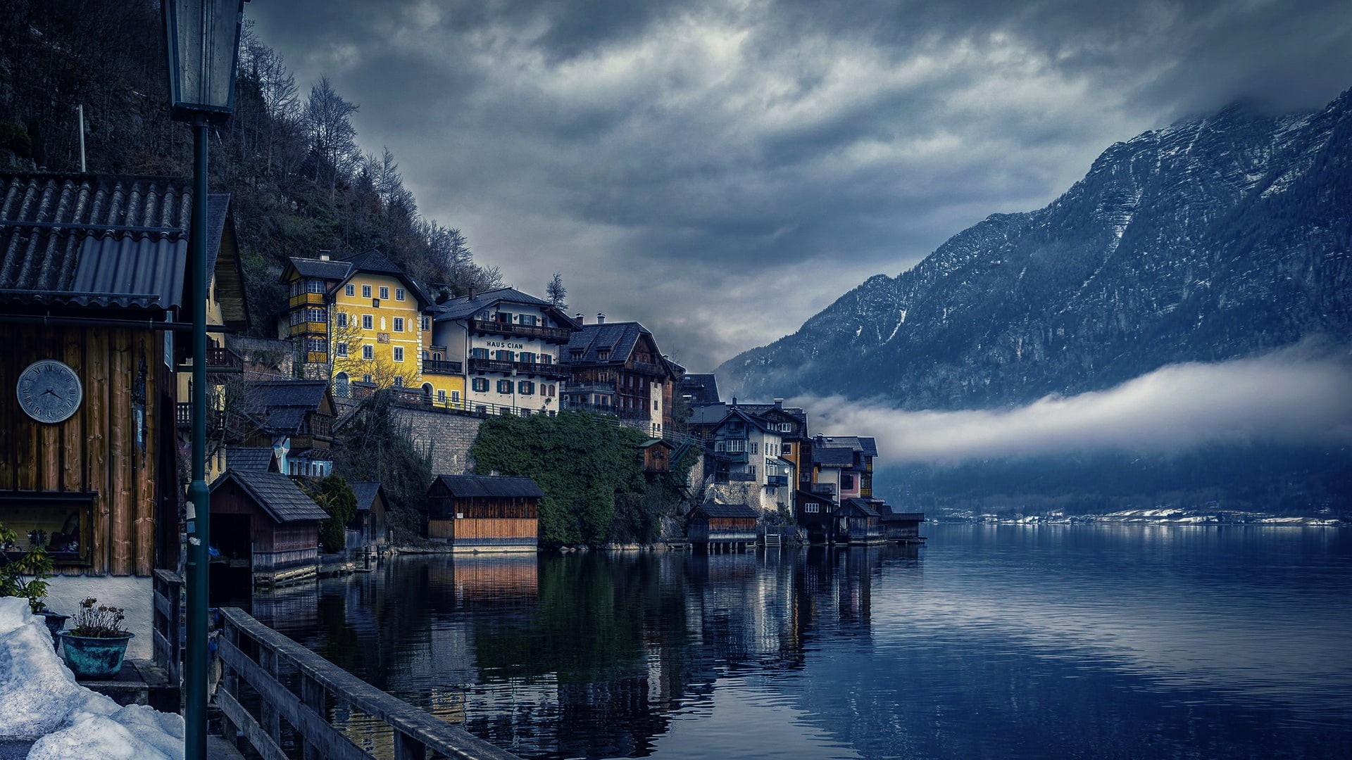 mountain lake, hallstatter see, europe, haus cian, mountain, built structure, water, cloud, house, reflection, salzkammergut, lake, building, sky, cloudy, HD Wallpaper