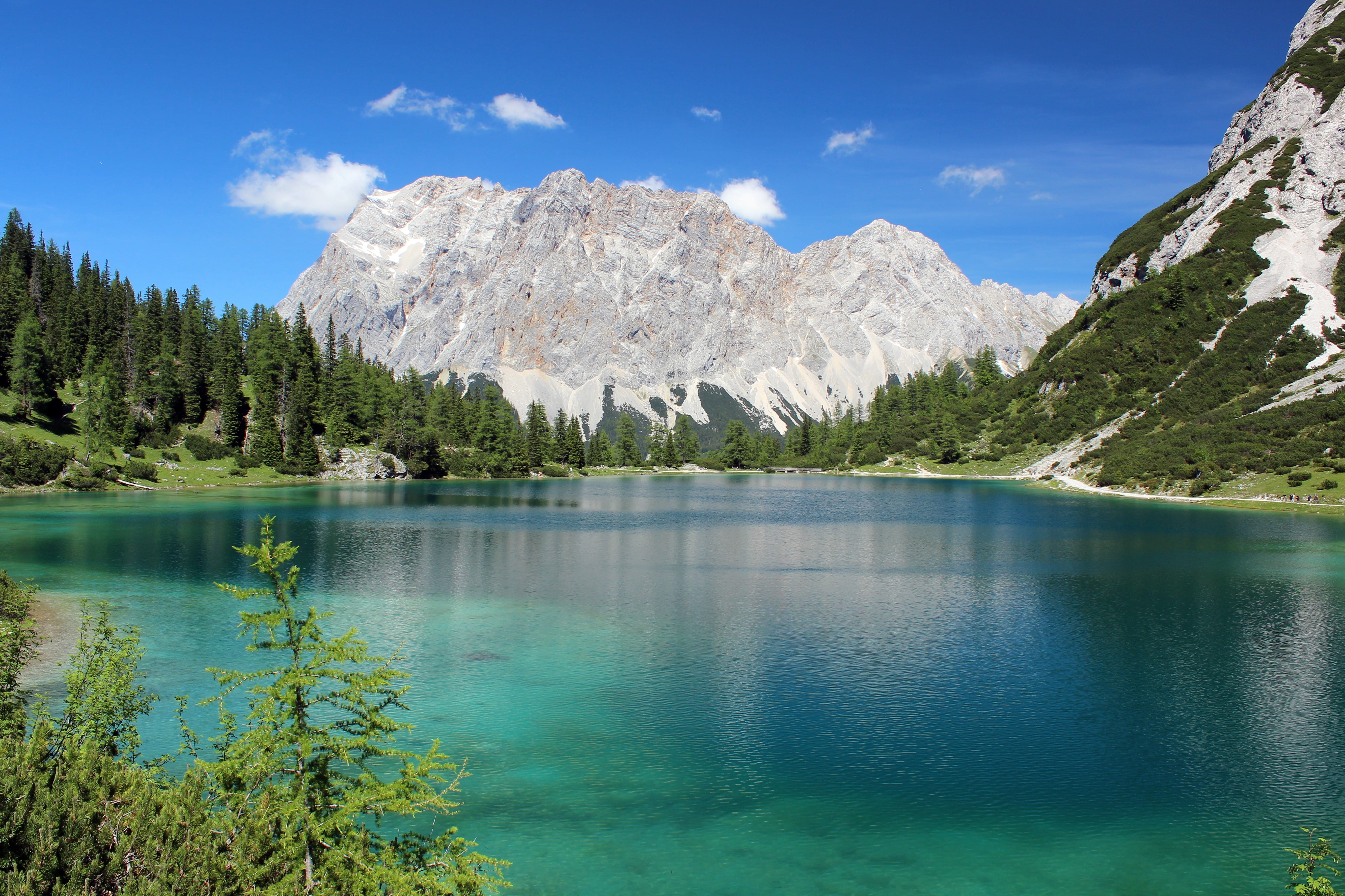 austria, seebensee, tranquility, plant, sky, formation, pine tree, see, mountain, non-urban scene, alpen, nature, reflection, beautiful, water, idyllic, HD Wallpaper
