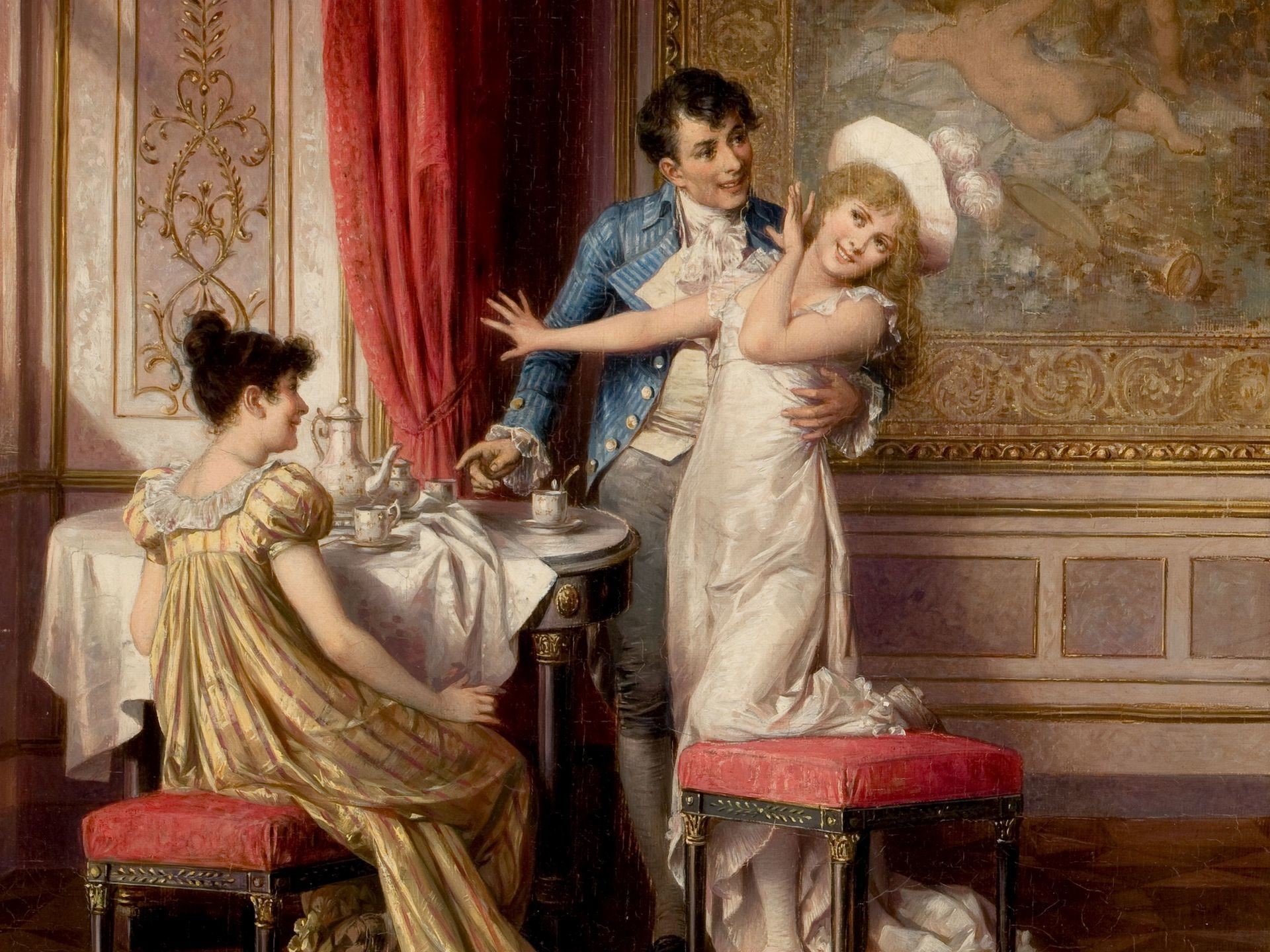 date, the past, girls, women, sitting, offspring, childhood, ladies, indoors, ornate, Carl Schweninger Jr., men, pre-adolescent child, antique, picture, HD Wallpaper