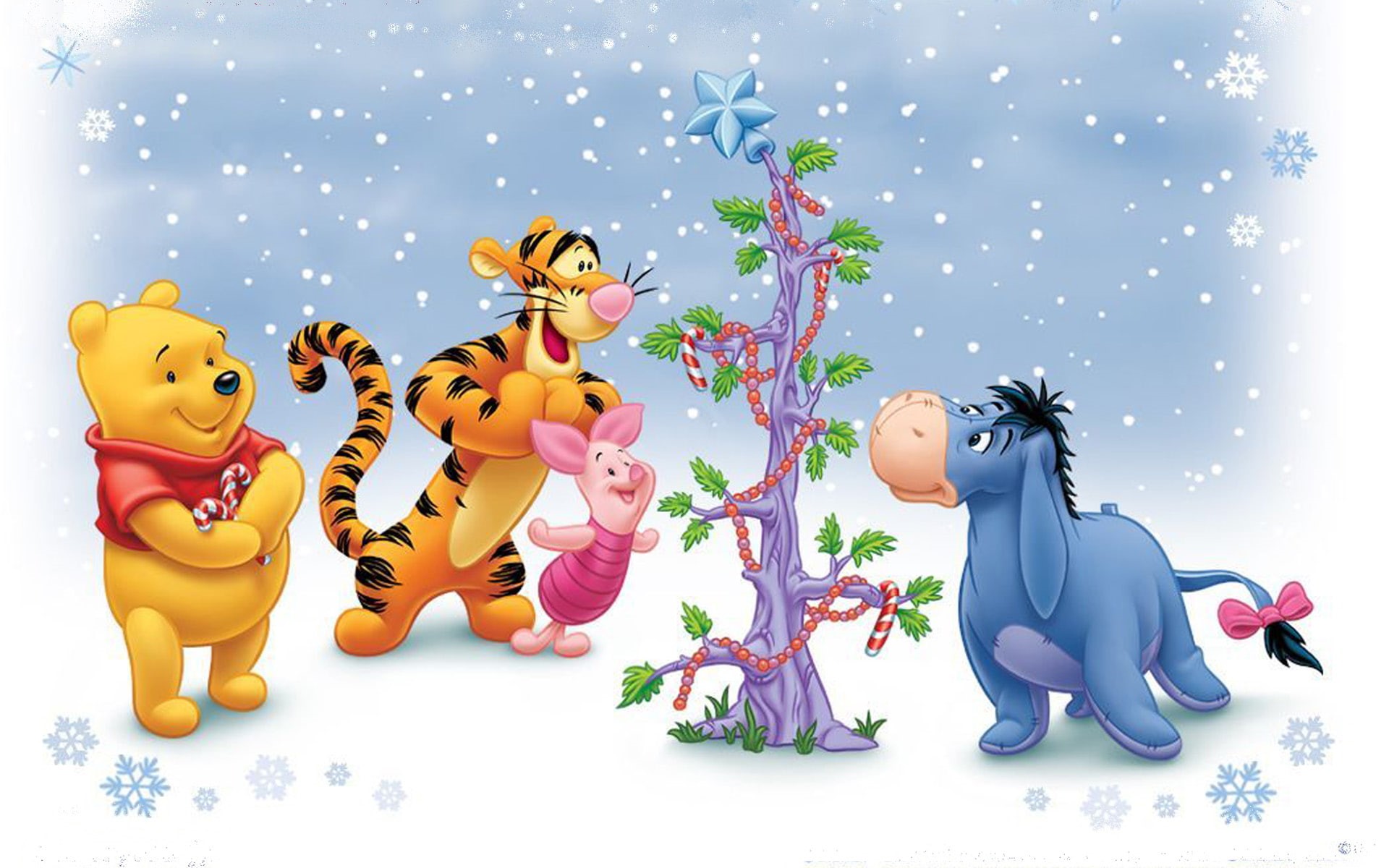 pooh, winter, christmas, hd, cartoon, 1080P, winnie, tree, friends, HD Wallpaper