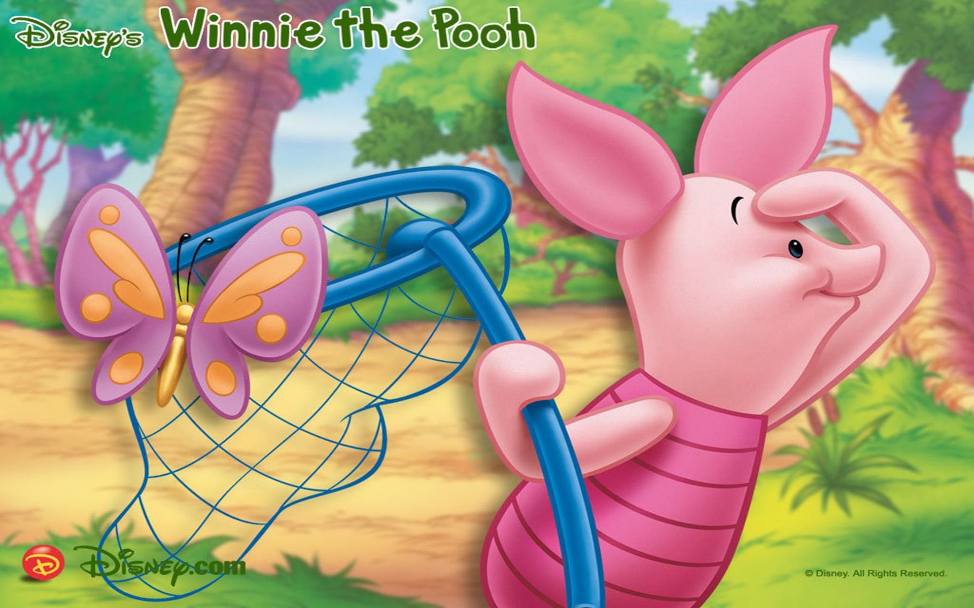 hunting, piglet, butterflies, winnie, 1080P, hd, cartoon, pooh, disney, HD Wallpaper