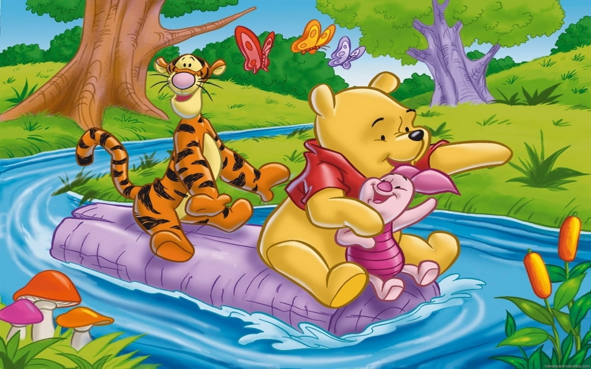 1080P, adventures, hd, river, pooh, piglet, winnie, tigger, sailing, photo, HD Wallpaper