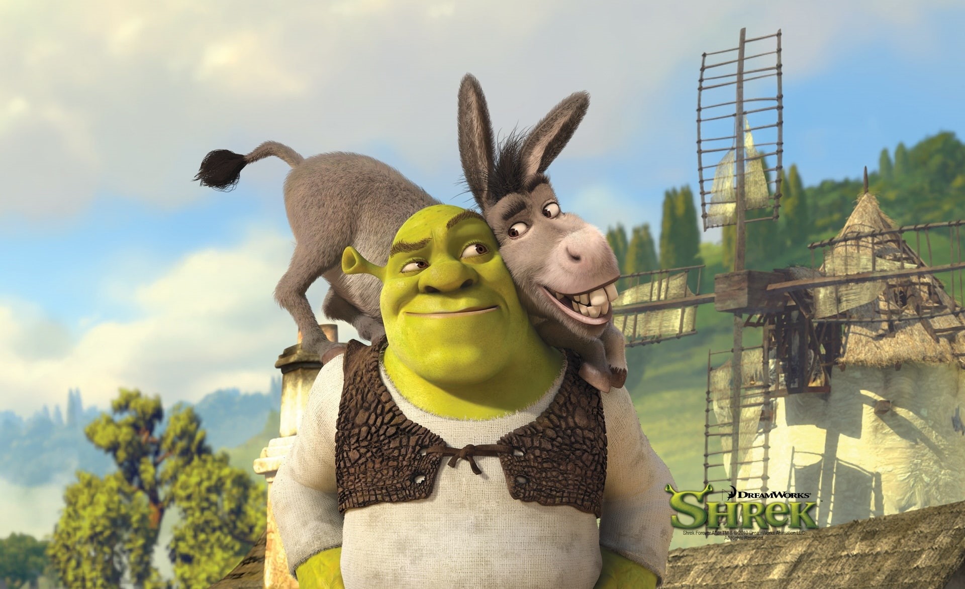 tree, no people, low angle view, sculpture, shrek and donkey, sky, cloud - sky, shrek forever after, donkey, art and craft, creativity, shrek and donkey, HD Wallpaper