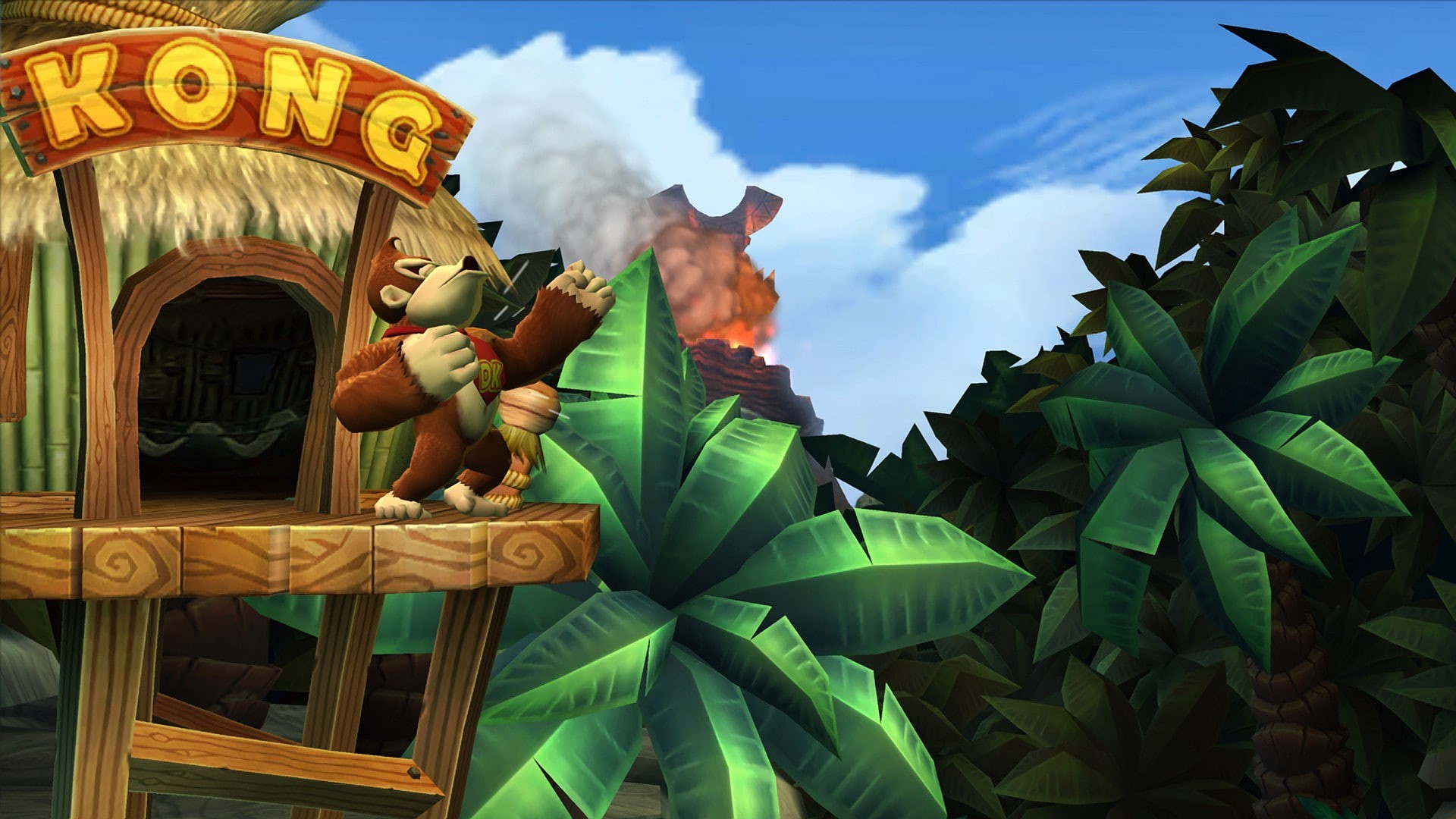 cloud - sky, Donkey Kong, 1080P, leaf, nature, art and craft, green color, sculpture, video games, statue, no people, built structure, sky, representation, HD Wallpaper