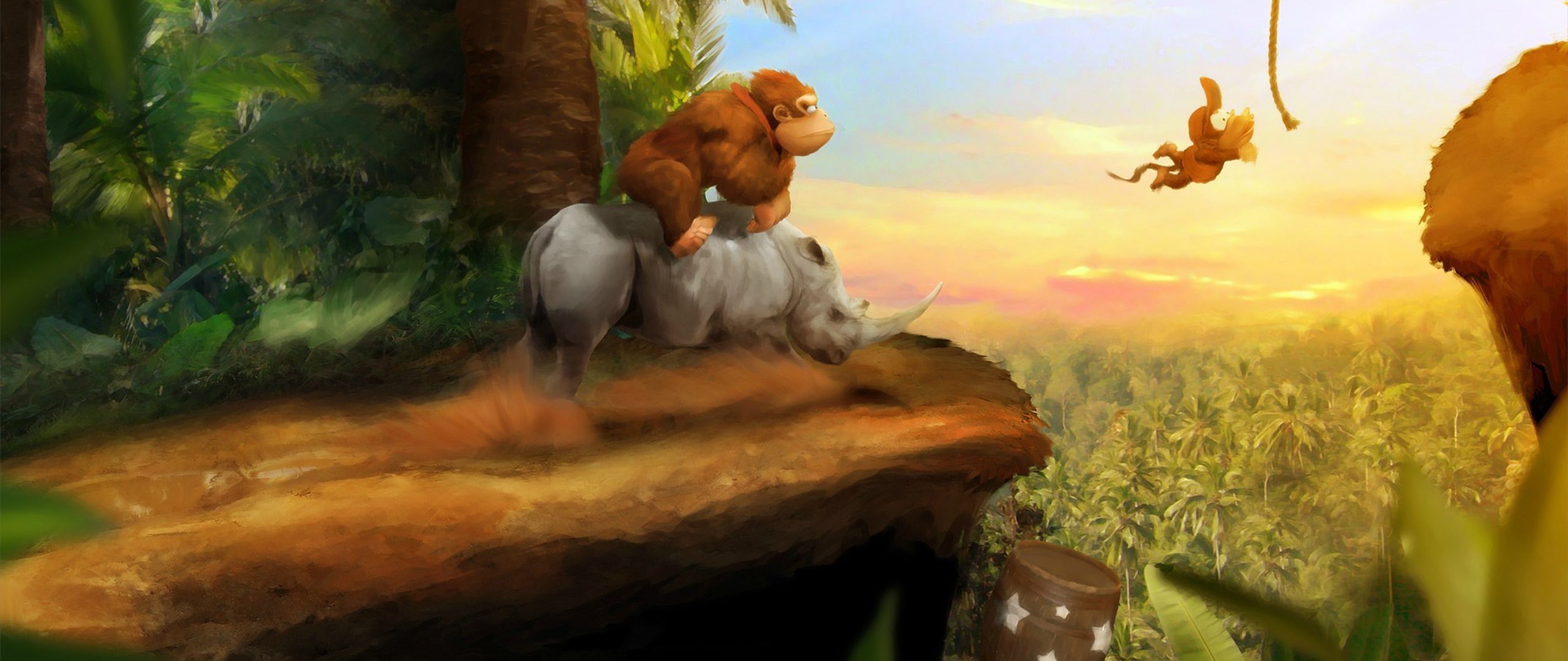 2K, video games, ultra-wide, Donkey Kong, monkey, rhino, HD Wallpaper