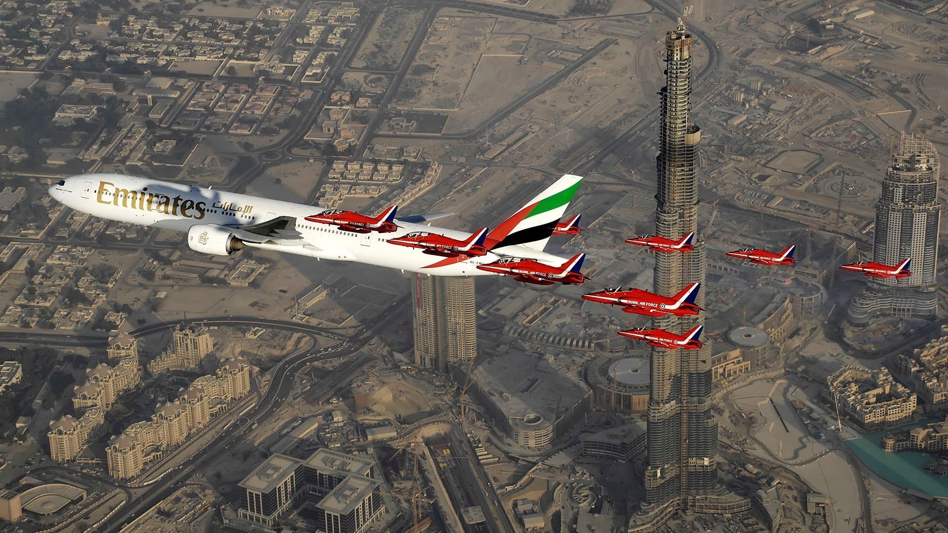building exterior, jet fighter, air vehicle, mode of transportation, city, no people, white, aerial view, aerospace industry, history, Emirates, travel, HD Wallpaper