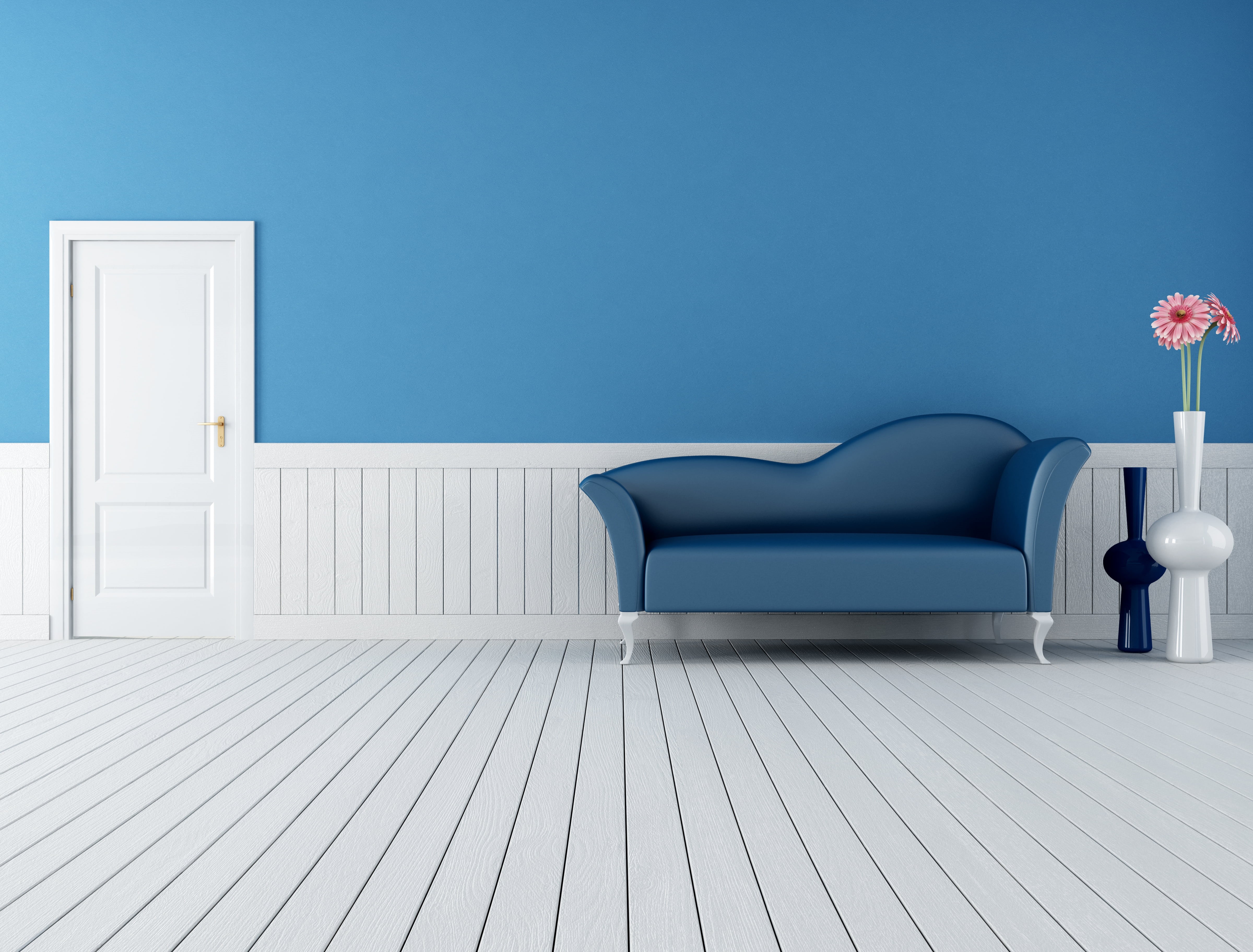 armchair, absence, blue, leather, white color, 4K, indoors, home Interior, built structure, no People, comfortable, couch, chrysanthemum, architecture, HD Wallpaper