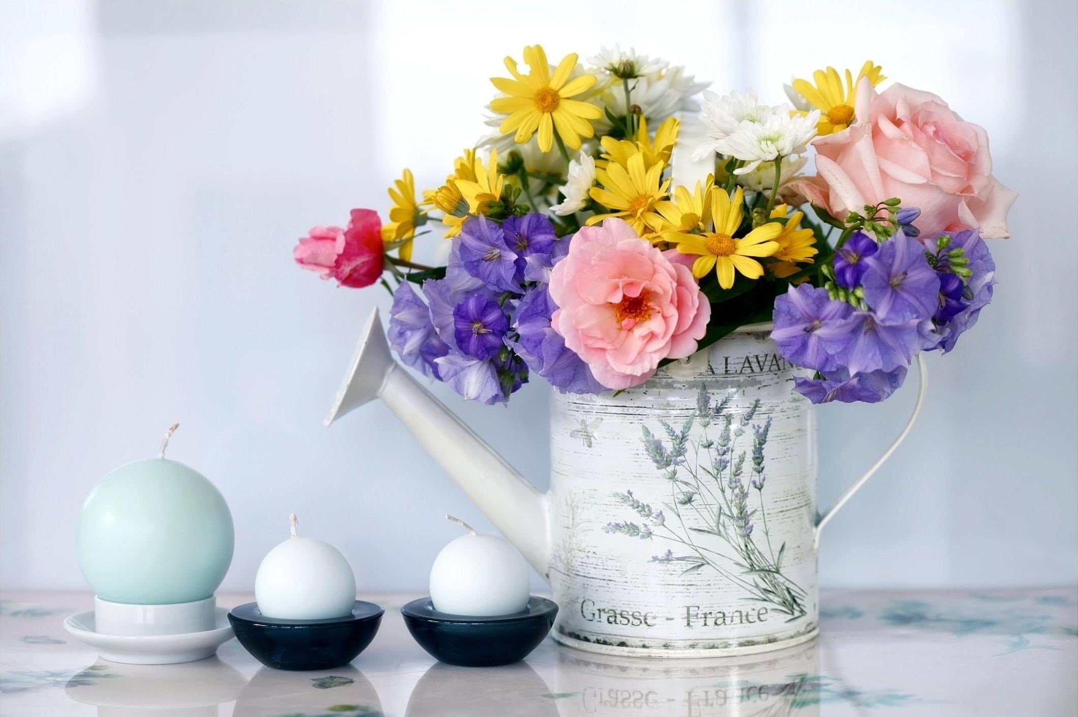 fragility, red, elegance, three, yellow, decor, ornate, candles, wedding, pink, celebration, vase, flowers, petal, plant, white, arrangement, multi Colored, HD Wallpaper