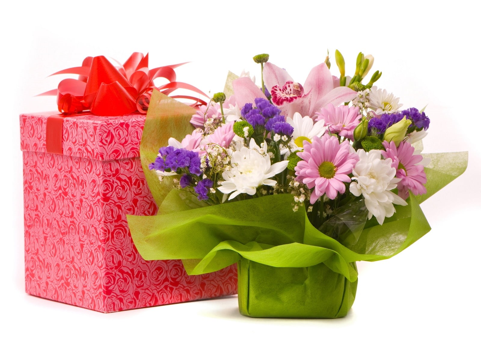box - Container, studio shot, indoors, ribbon, flower arrangement, backgrounds, inflorescence, celebration, plant, multi Colored, vulnerability, petal, HD Wallpaper