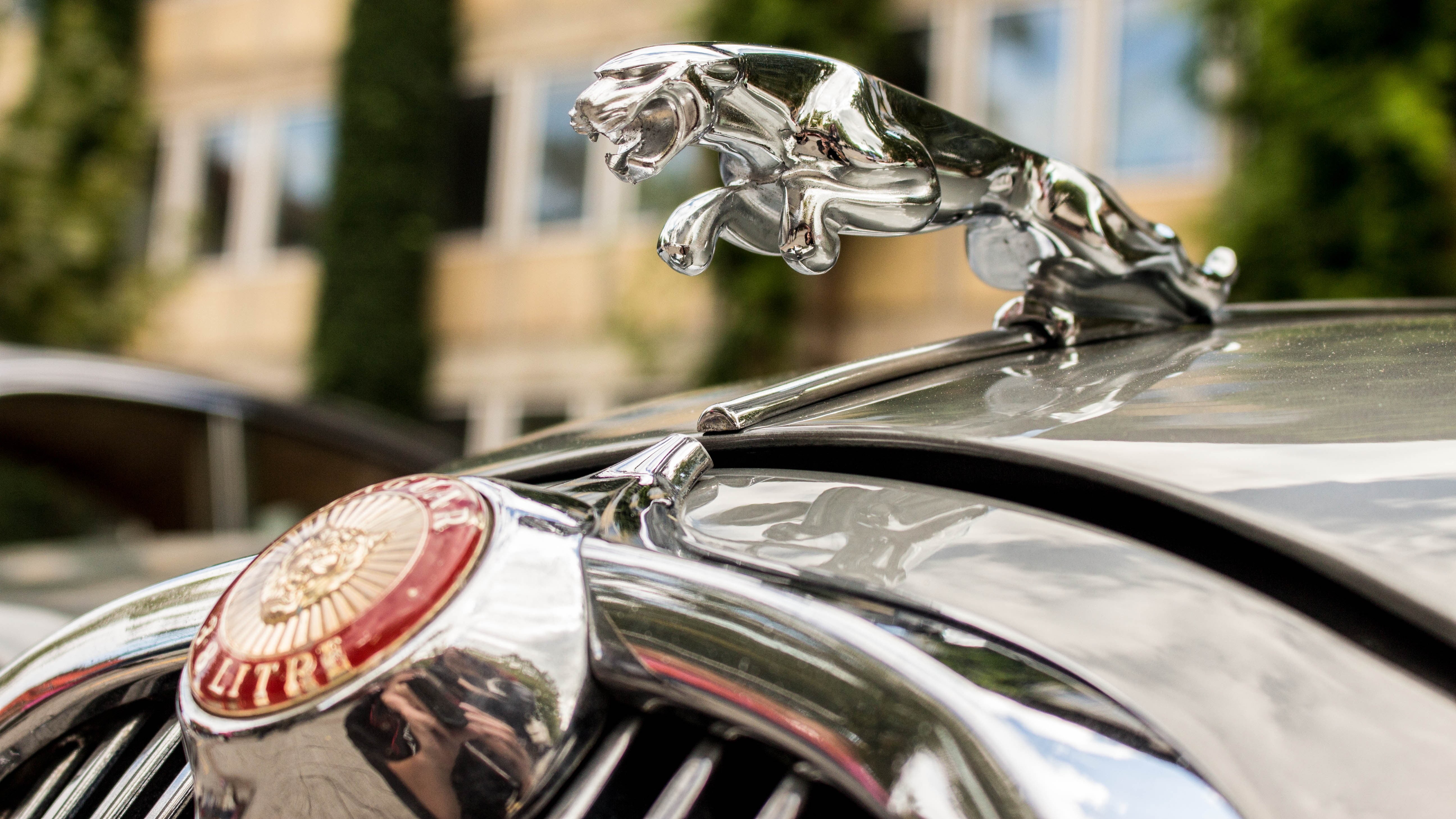 no people, ring, 5K, architecture, chrome, day, reflection, motor vehicle, mode of transportation, retro styled, Jaguar, gold, focus on foreground, colored, HD Wallpaper