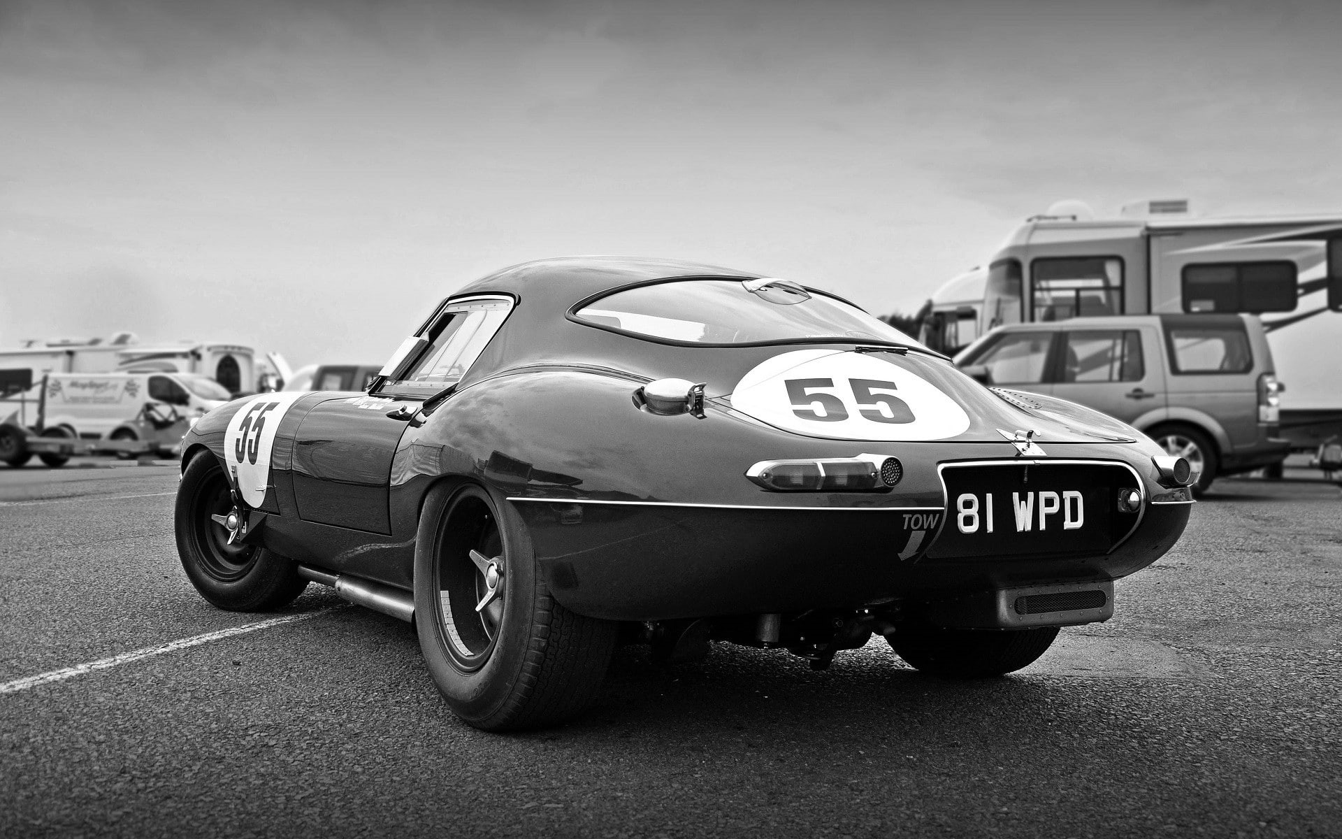 sports race, road, no people, monochrome, sport, street, number, motor vehicle, car, day, competition, city, toy car, transportation, Jaguar, close-up, HD Wallpaper