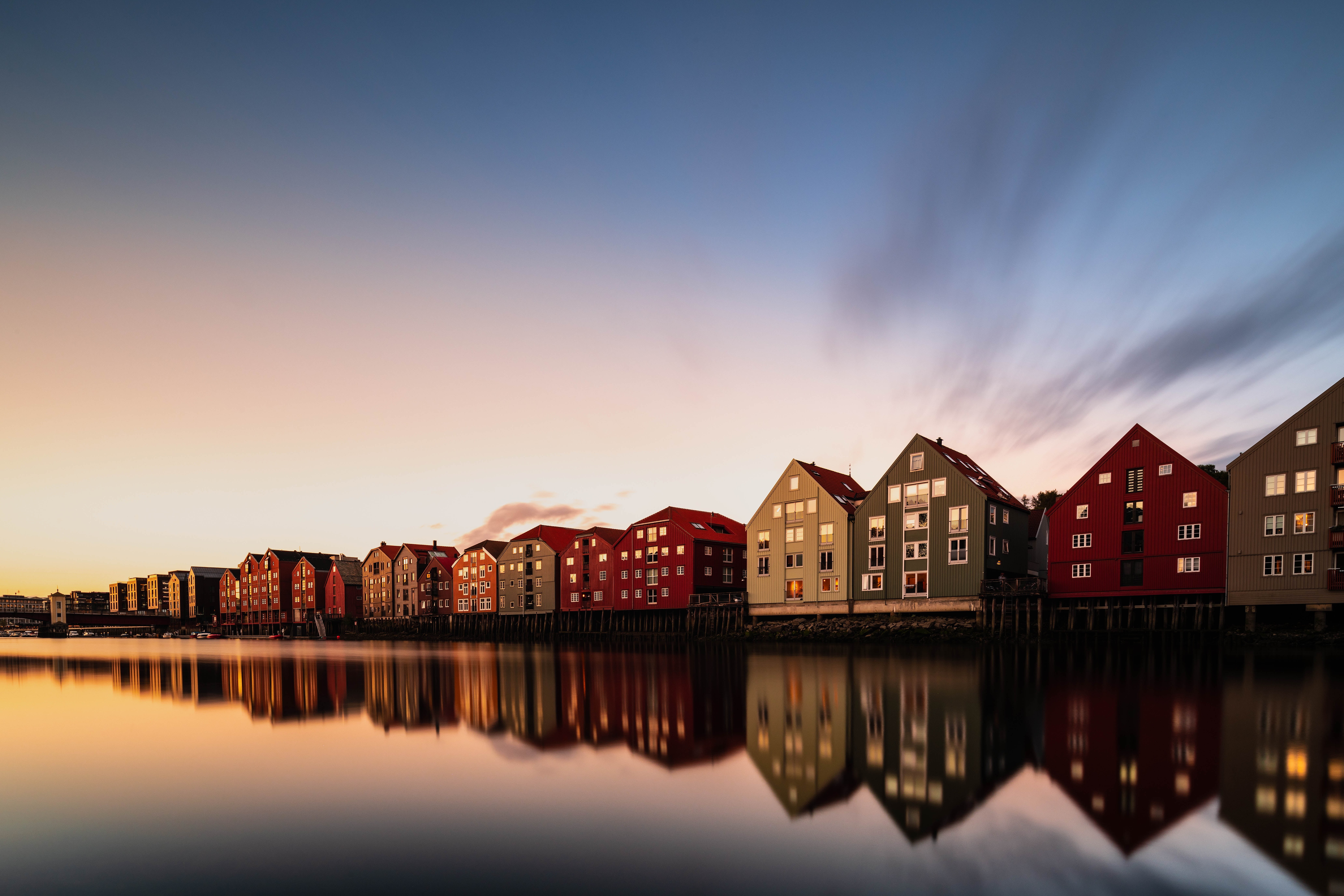 8K, night, the city, Trondheim, HD Wallpaper