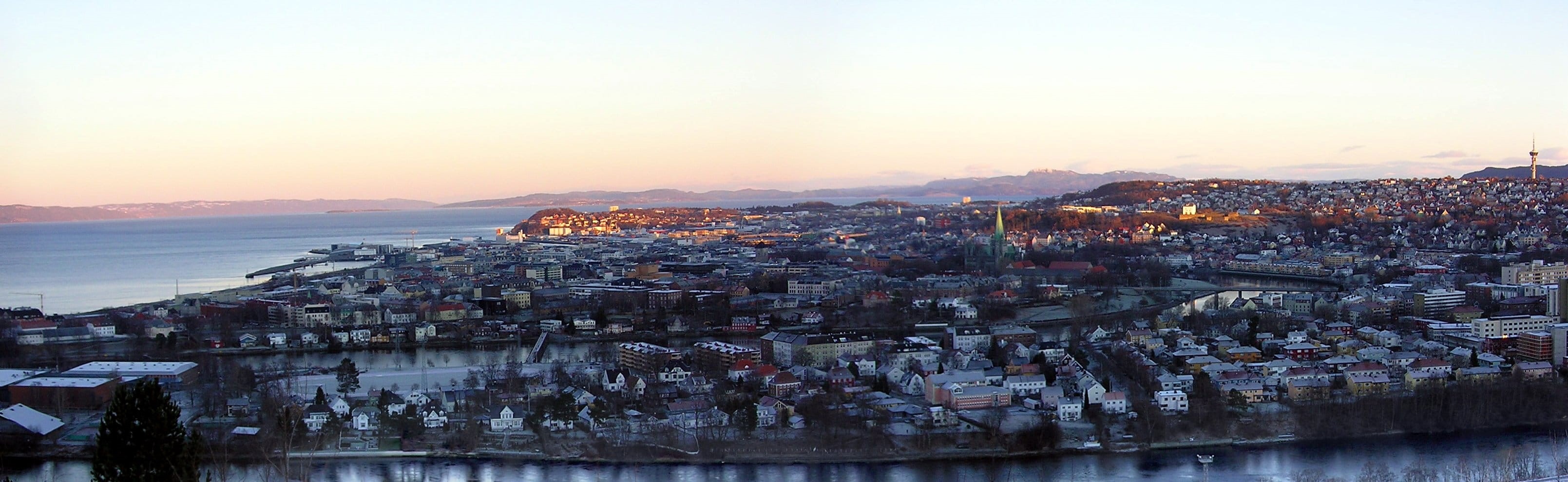 harbor, coastline, Trondheim, norway, residential district, urban Scene, night, sunset, city life, built structure, waterfront, building exterior, overlook, HD Wallpaper