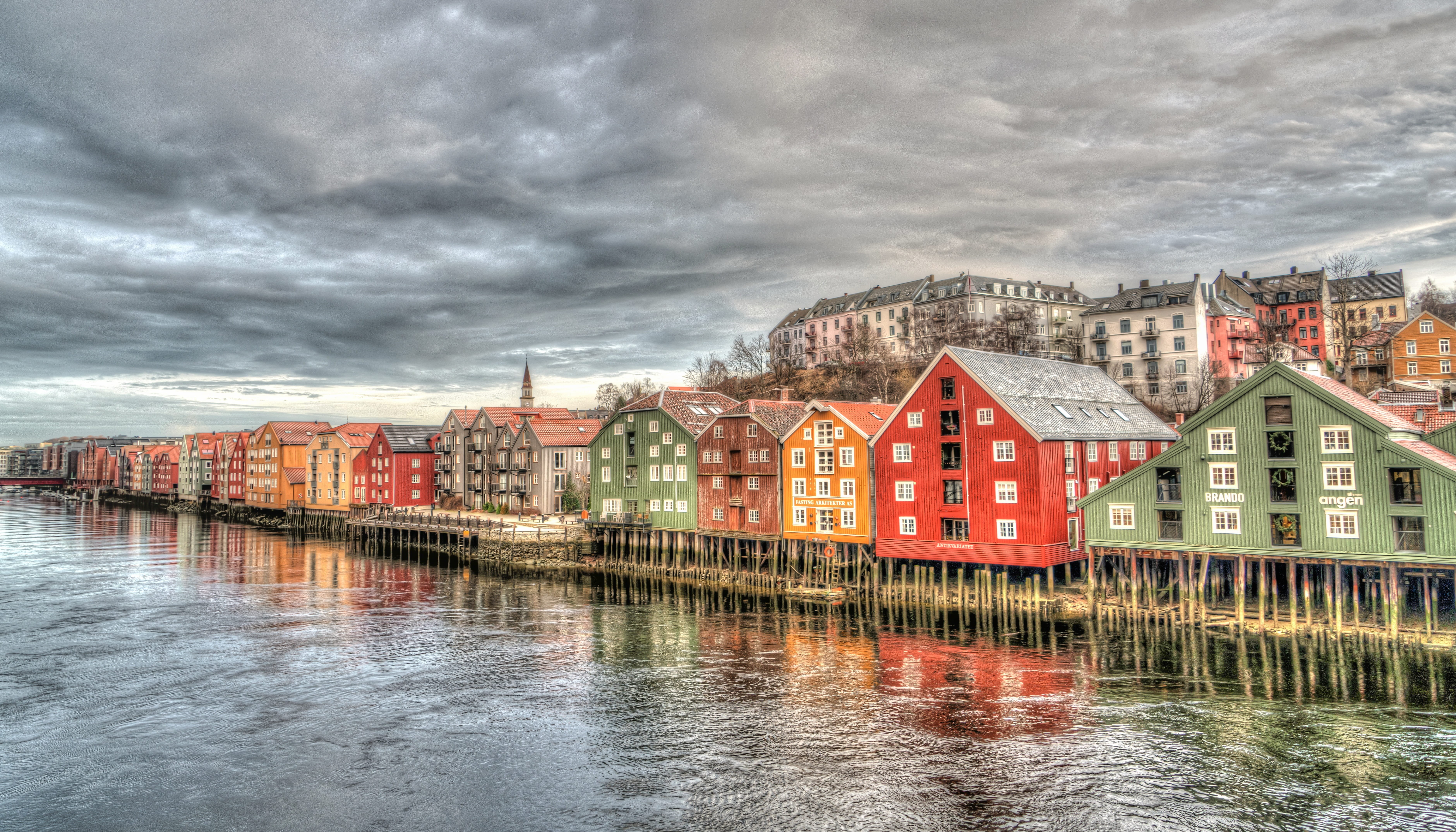 assorted, city, trondheim, travel destinations, row house, landmark, waterfront, bridge - man made structure, tourism, norway, building, architecture, cloud - sky, HD Wallpaper