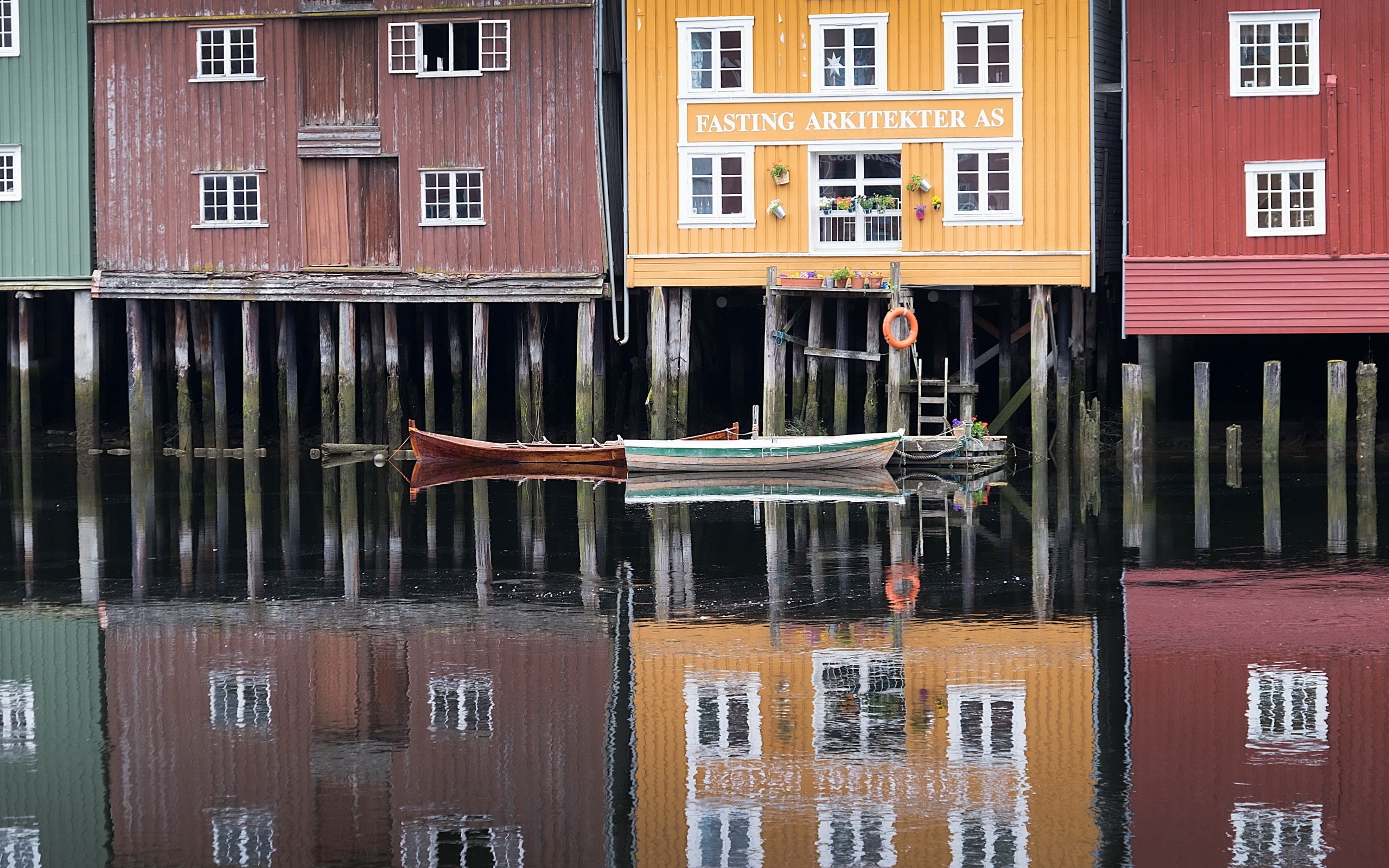 Trondheim, 2K, reflection, Norway, HD Wallpaper