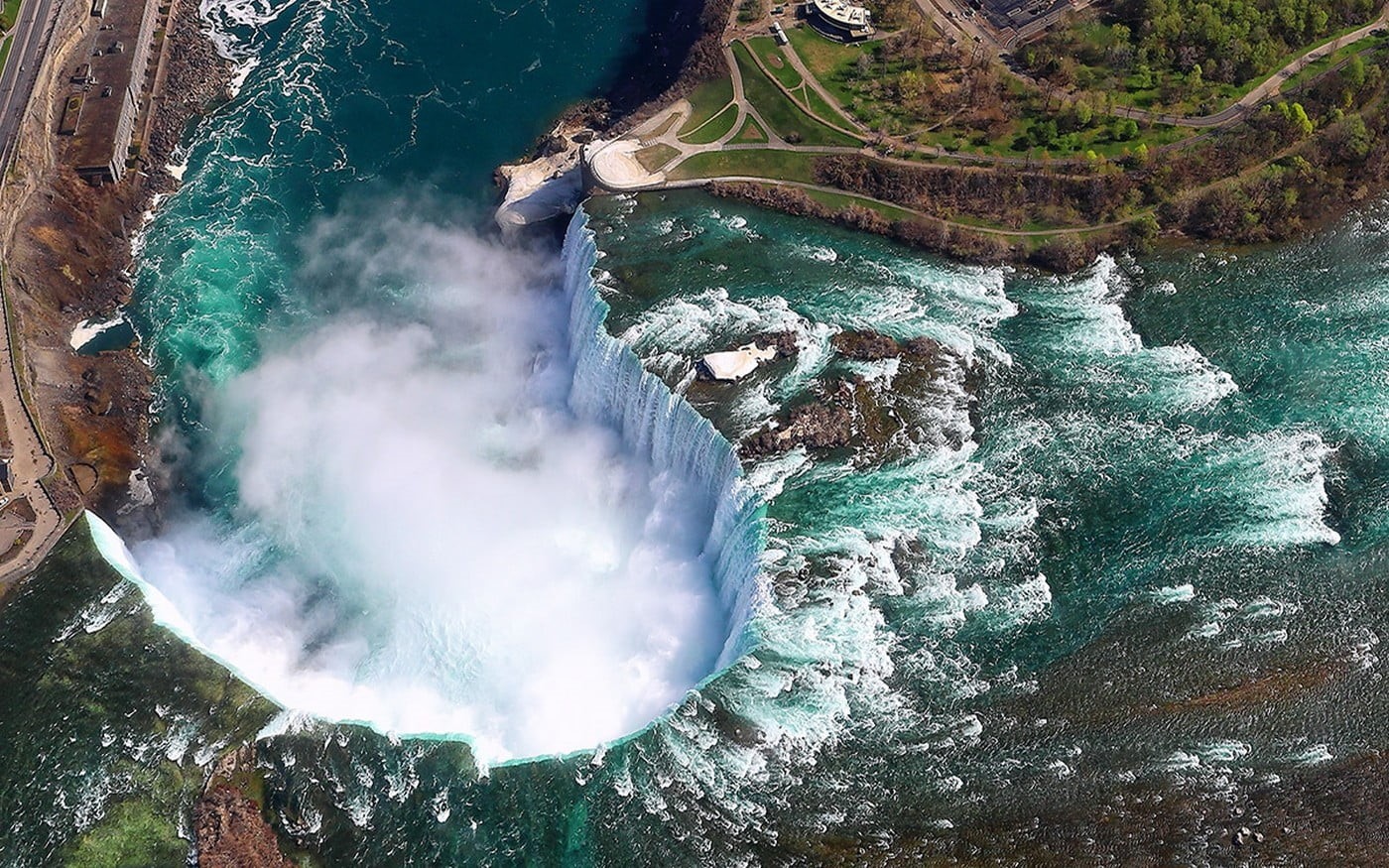 solid, day, no people, outdoors, water, power in nature, travel destinations, non-urban scene, Canada, dam, high angle view, mountain, motion, waterfall, HD Wallpaper