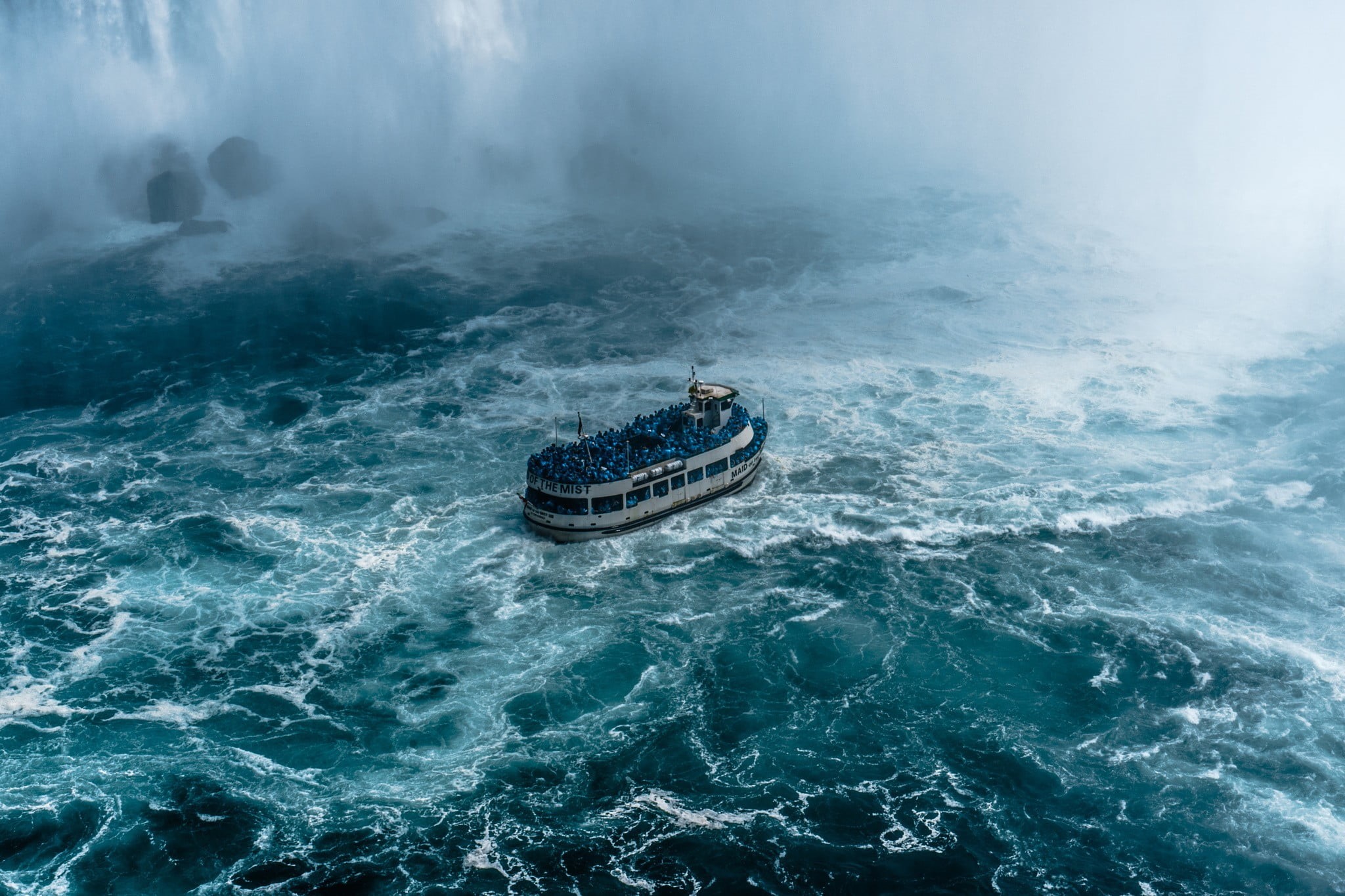 Niagara Falls, photography, ship, sailing, motion, no people, nautical vessel, mode of transportation, white, nature, sea, high angle view, craft, water, HD Wallpaper