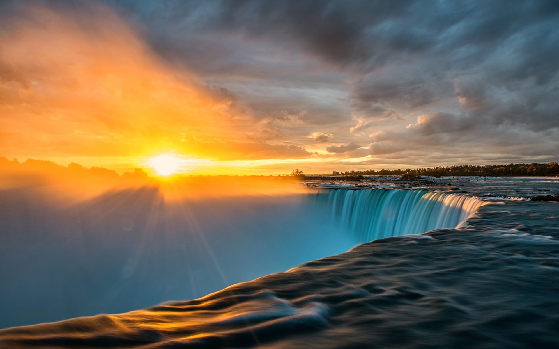 Rays, waterfalls, photo, Falls, 1080P, Clouds, Sun, time, Sunrise, Niagara, lapse, HD Wallpaper